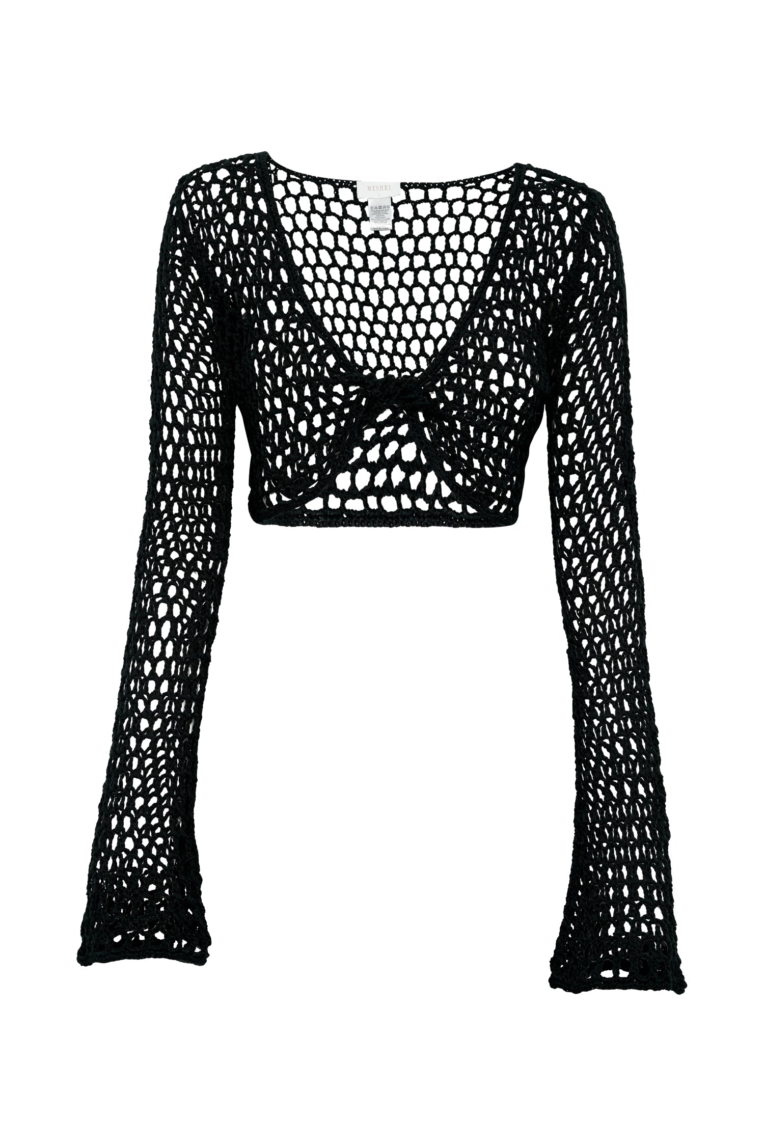 Hallie Twisted Cropped Crochet Top - Black