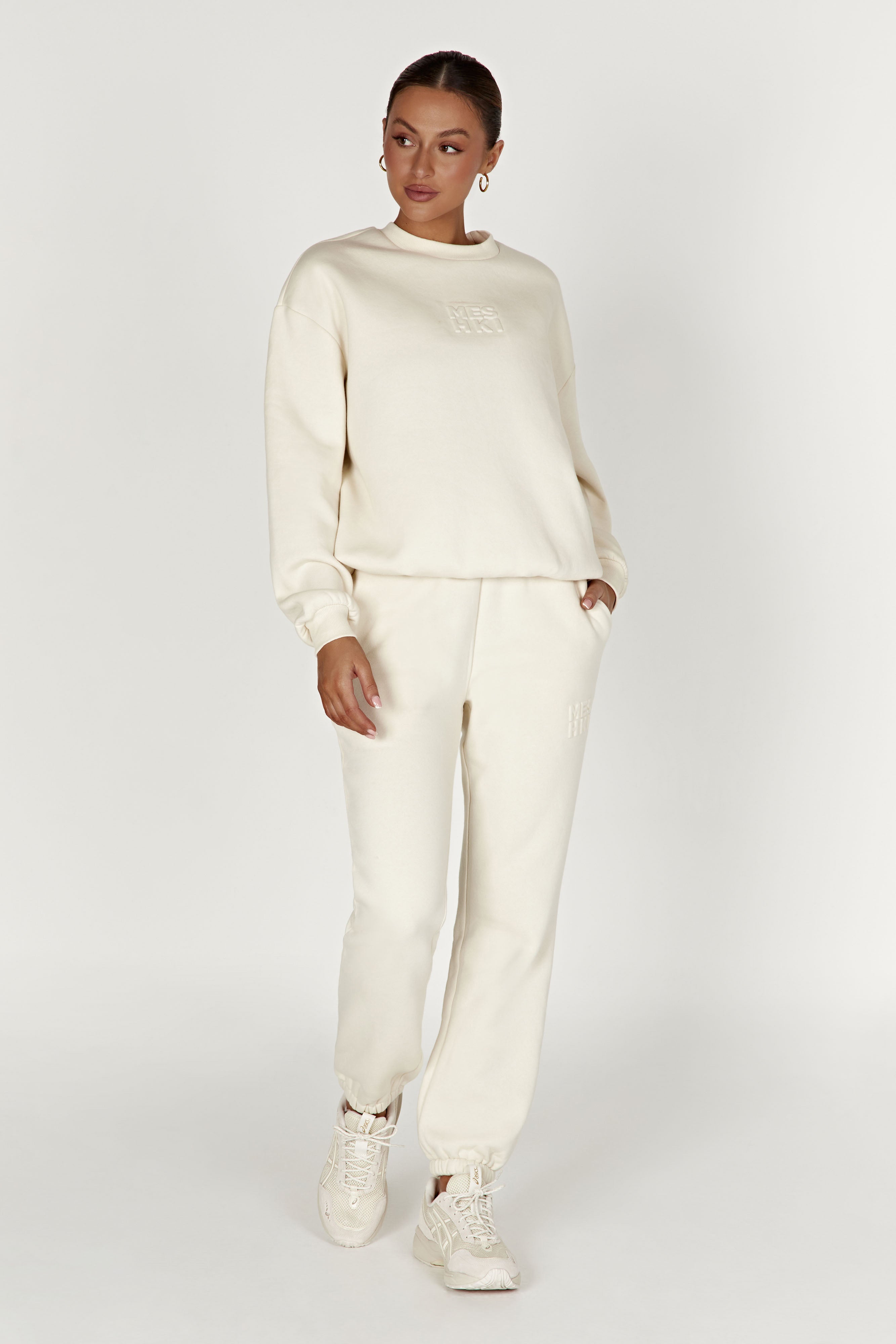 Sutton Embossed Fleeceback Crewneck - Bone