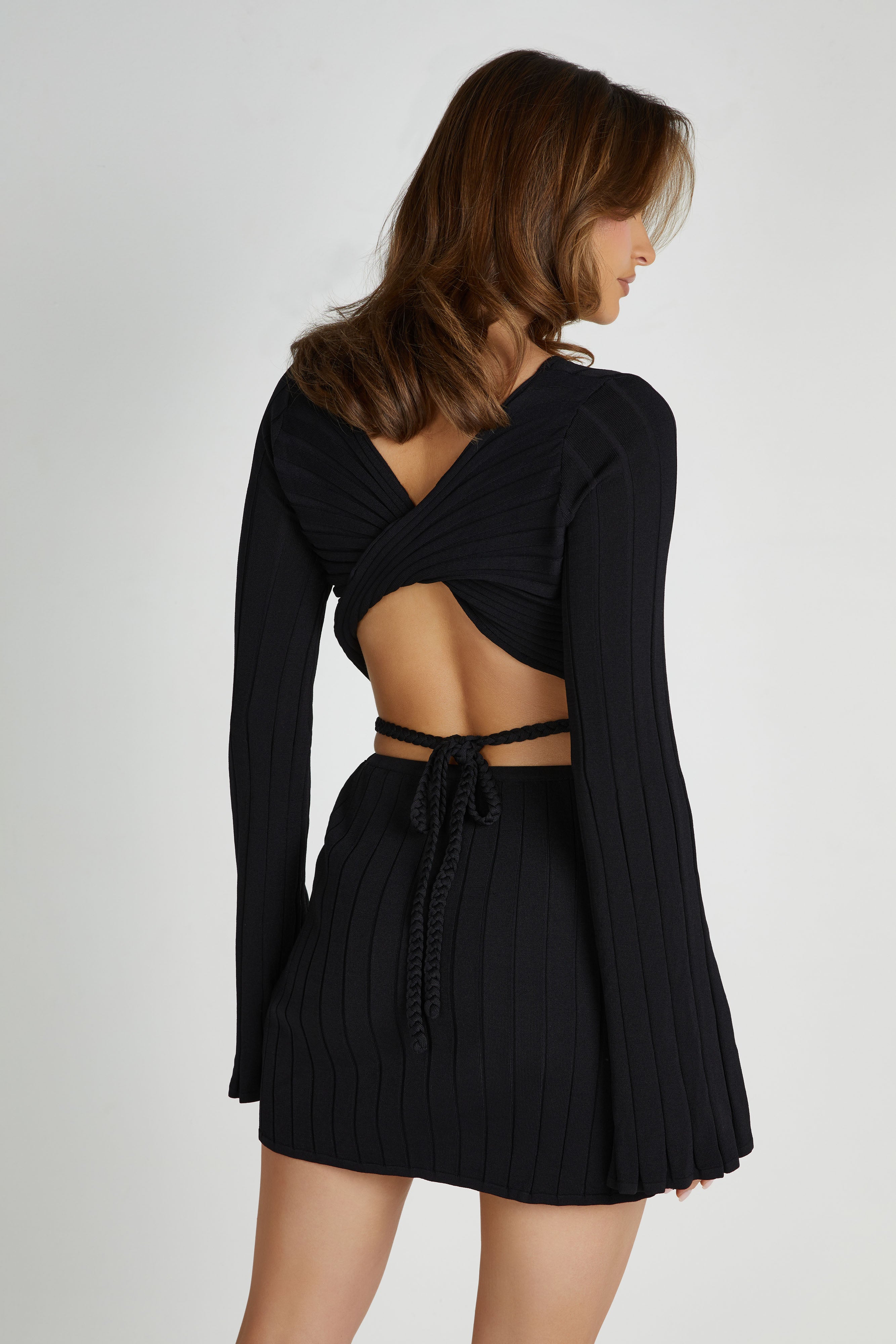 Celine Twist Back Extreme Rib Top - Black
