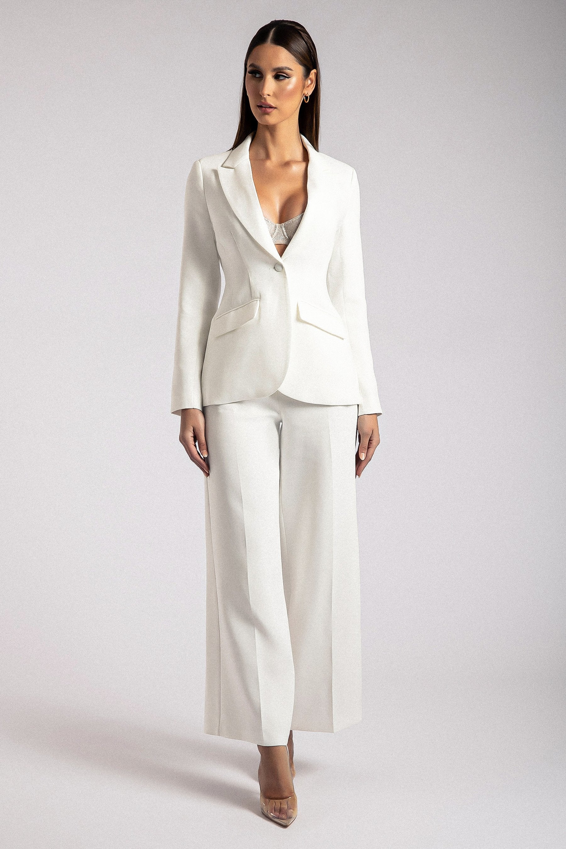 Helda Fitted Cinched Waist Blazer - White