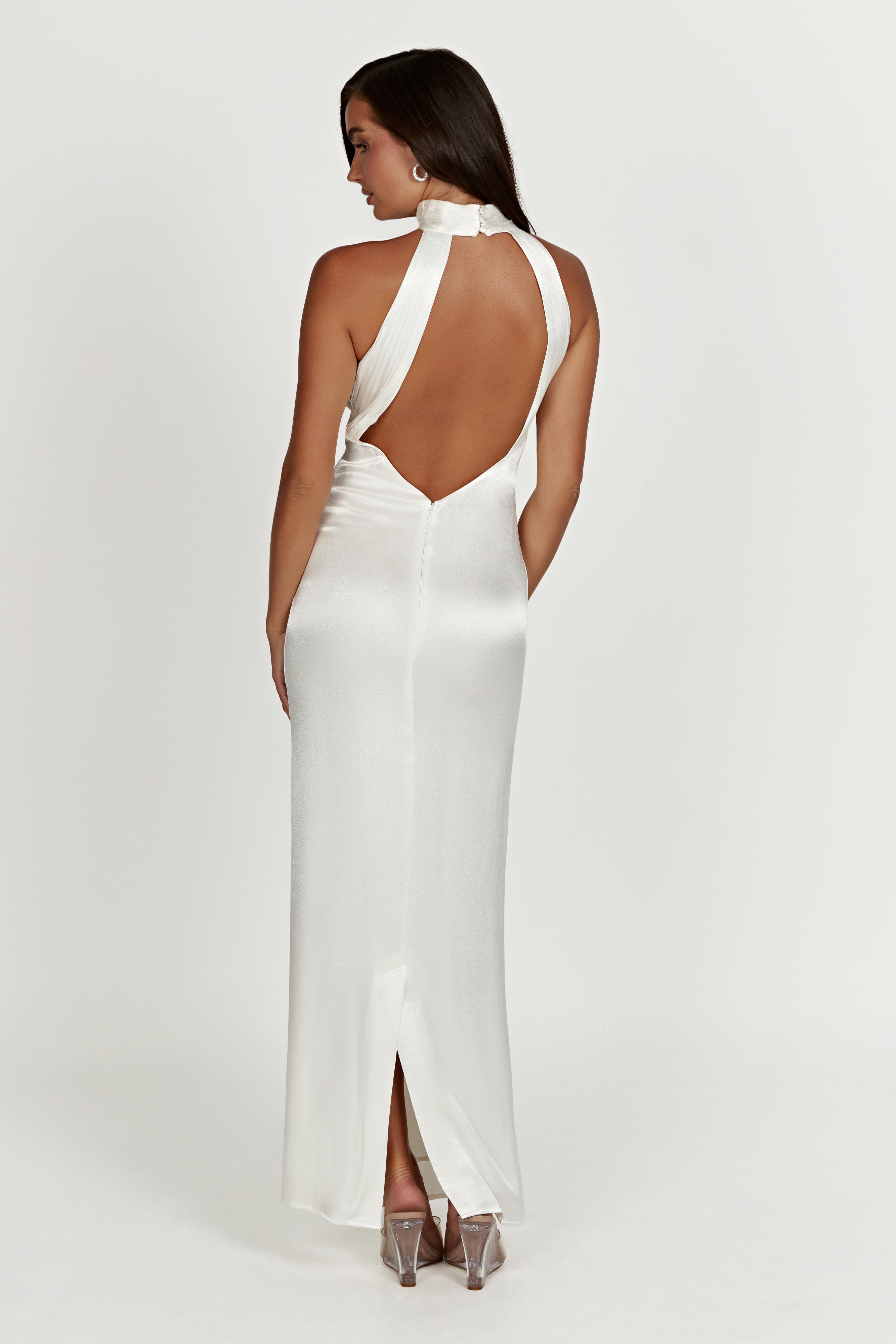 Claire Satin Drape Back Maxi Dress - White