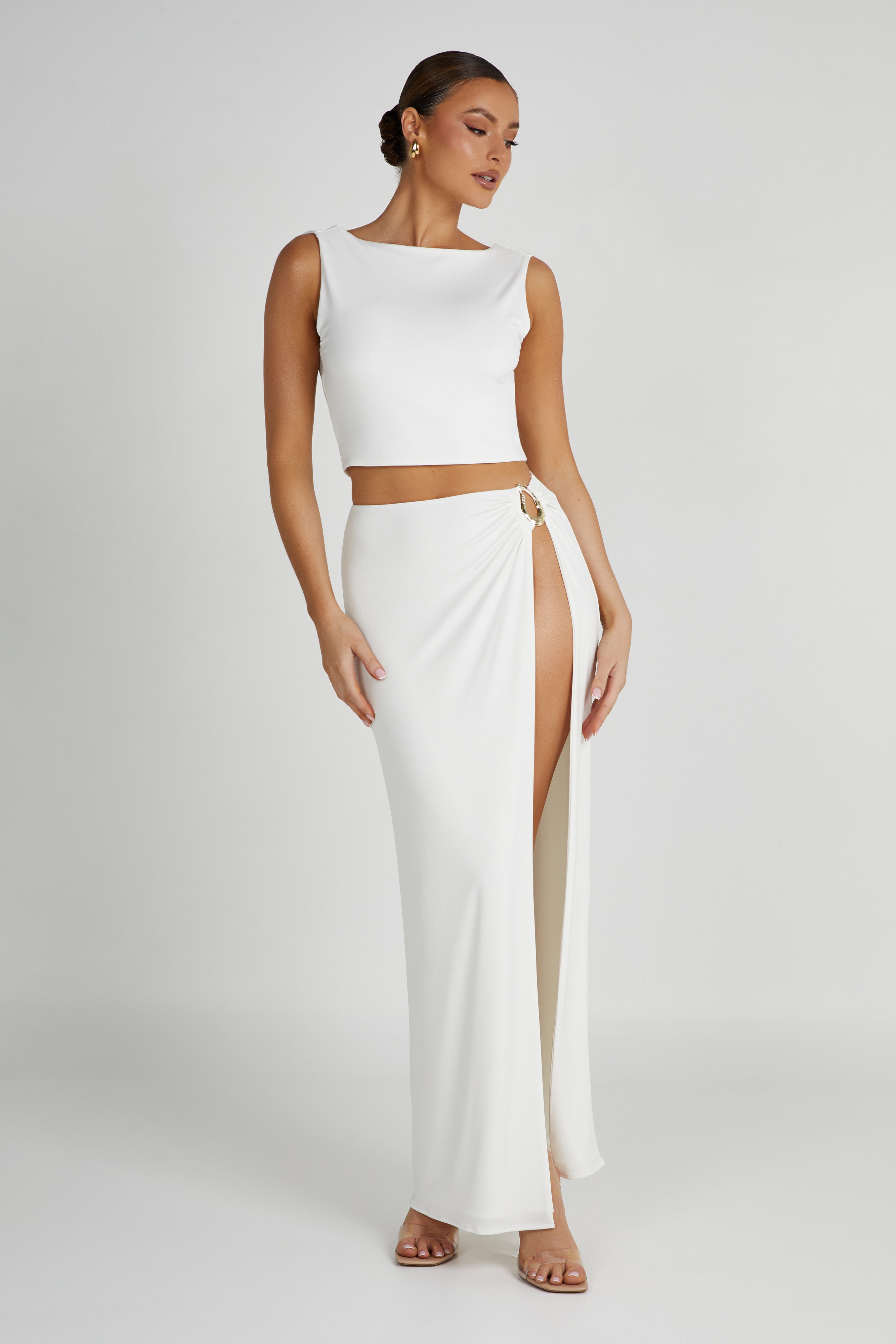 Suri Slinky Cowl Back Top - White