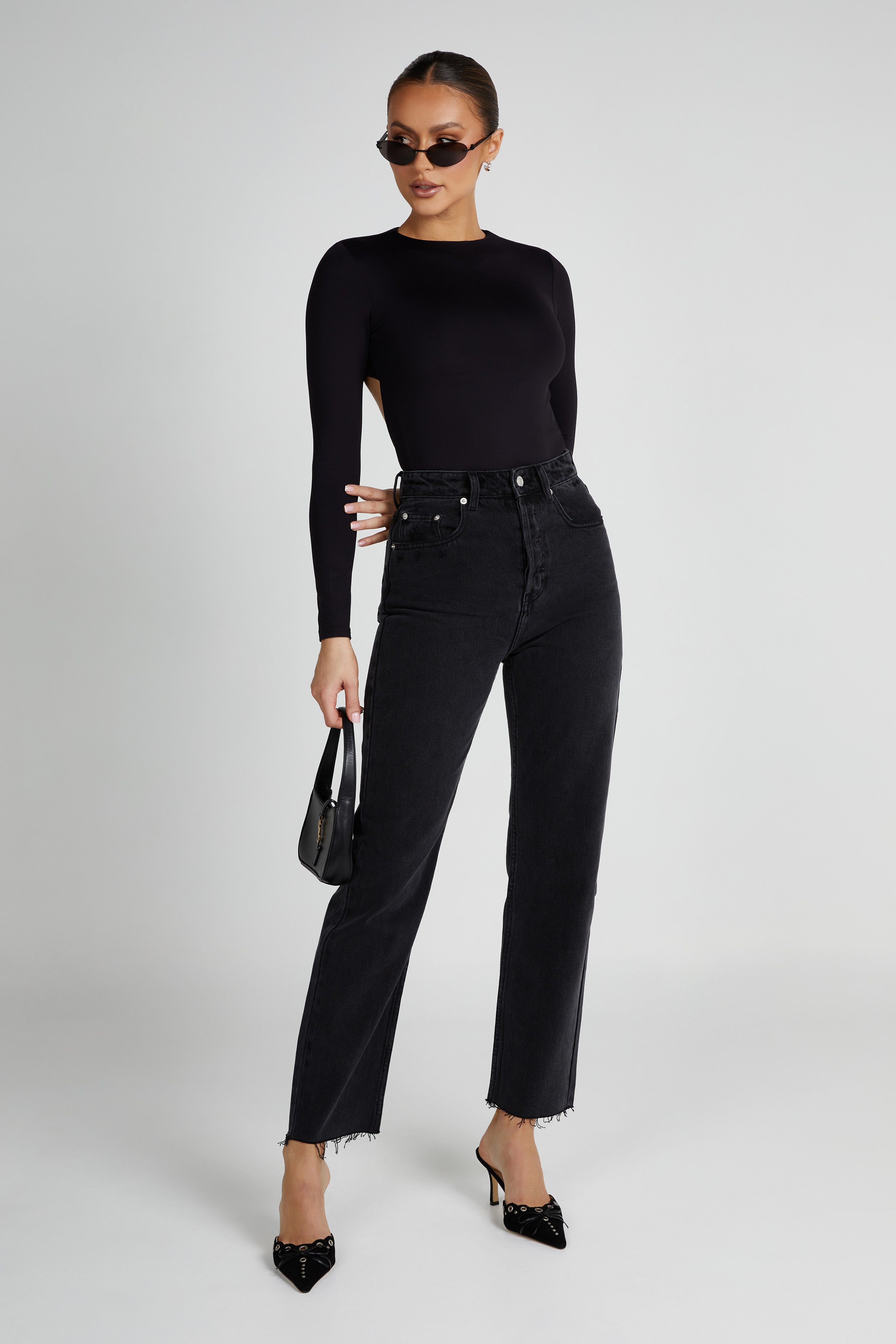 Wrenley Recycled Cut Out Long Sleeve Bodysuit - Black