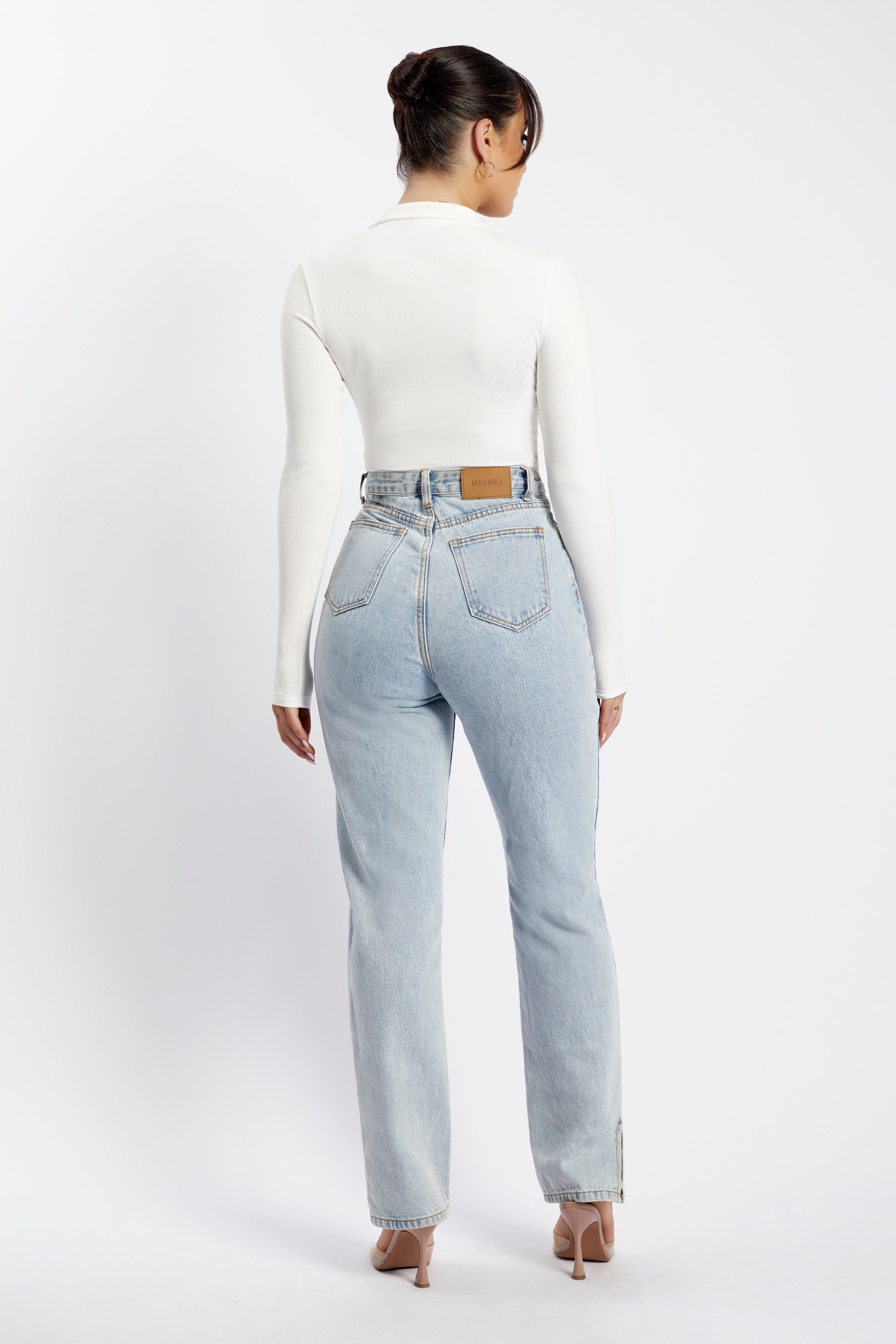 Belle Long Sleeve Collar Bodysuit - White