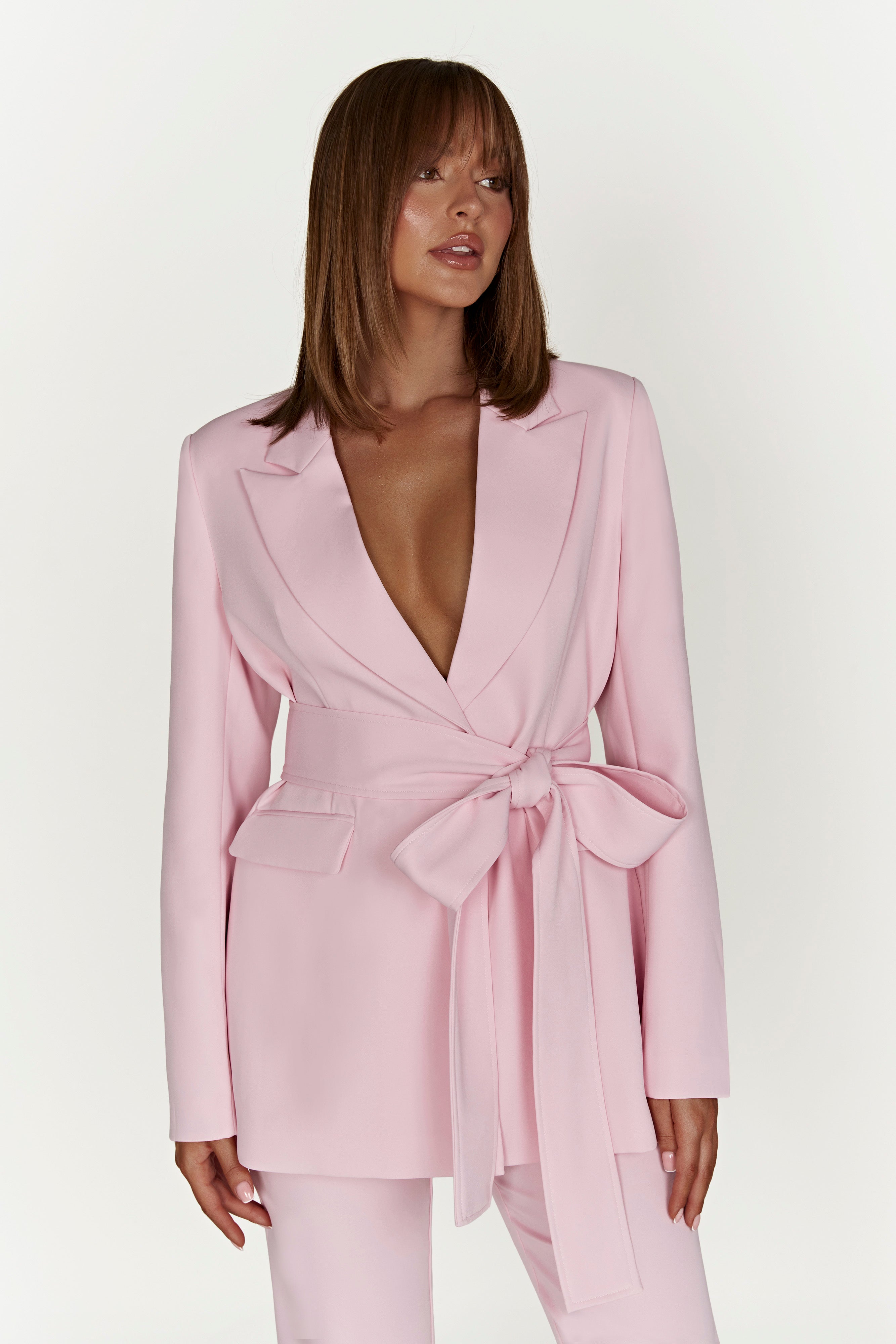 Arna Oversized Belted Blazer - Blush Pink