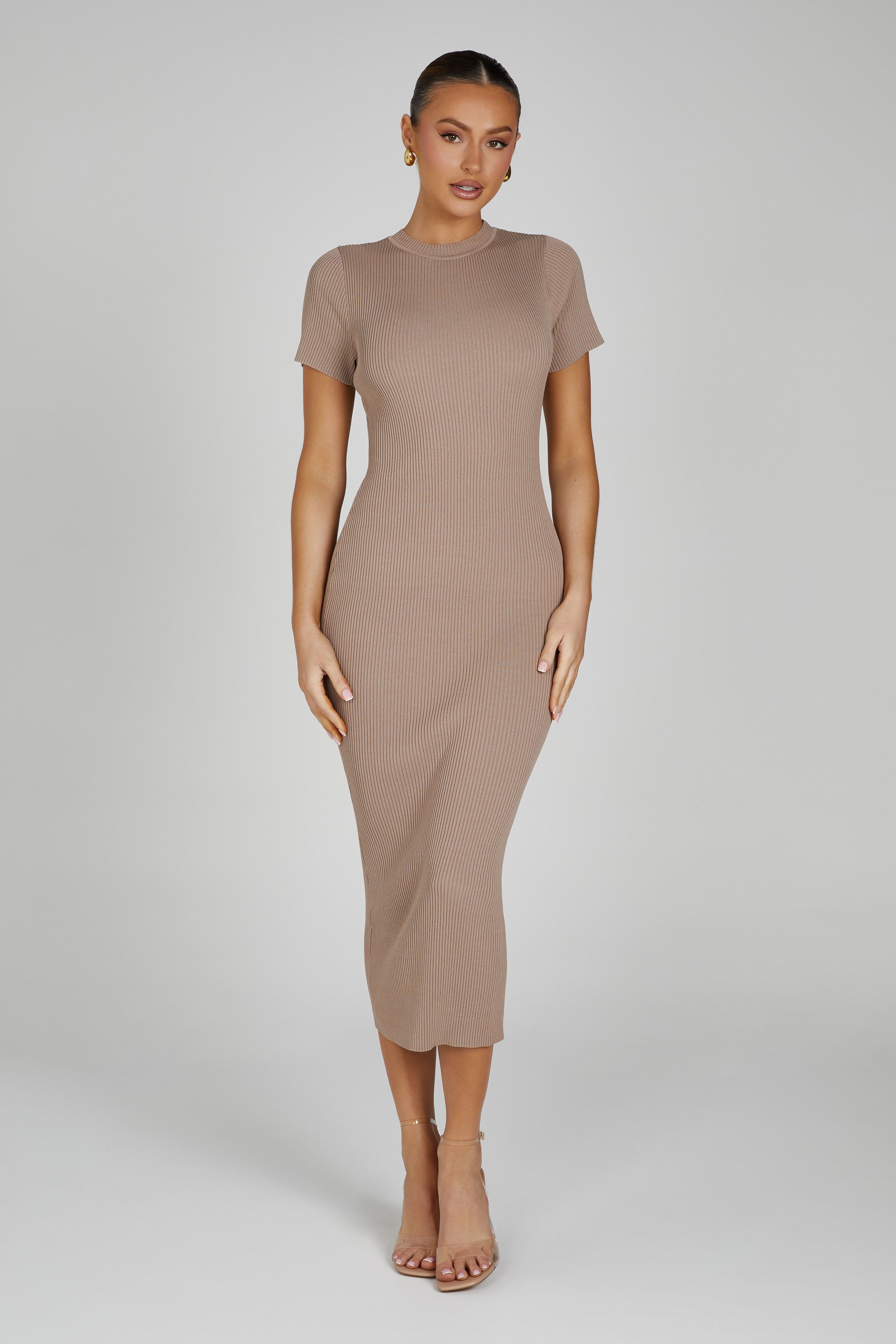Sonia Short Sleeve Knit Midi Dress - Taupe