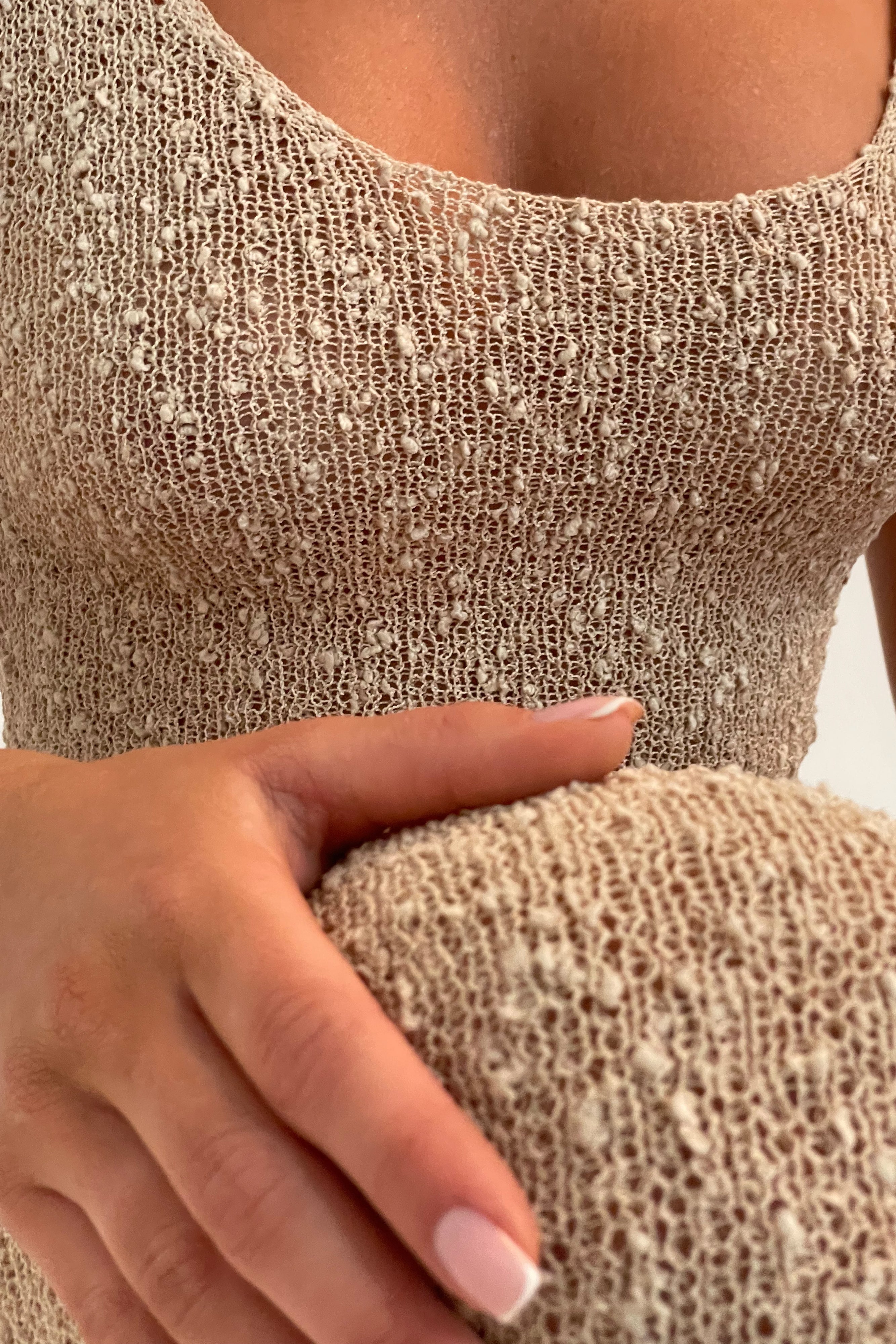 Vittoria Boucle Maxi Dress With Split - Wheat