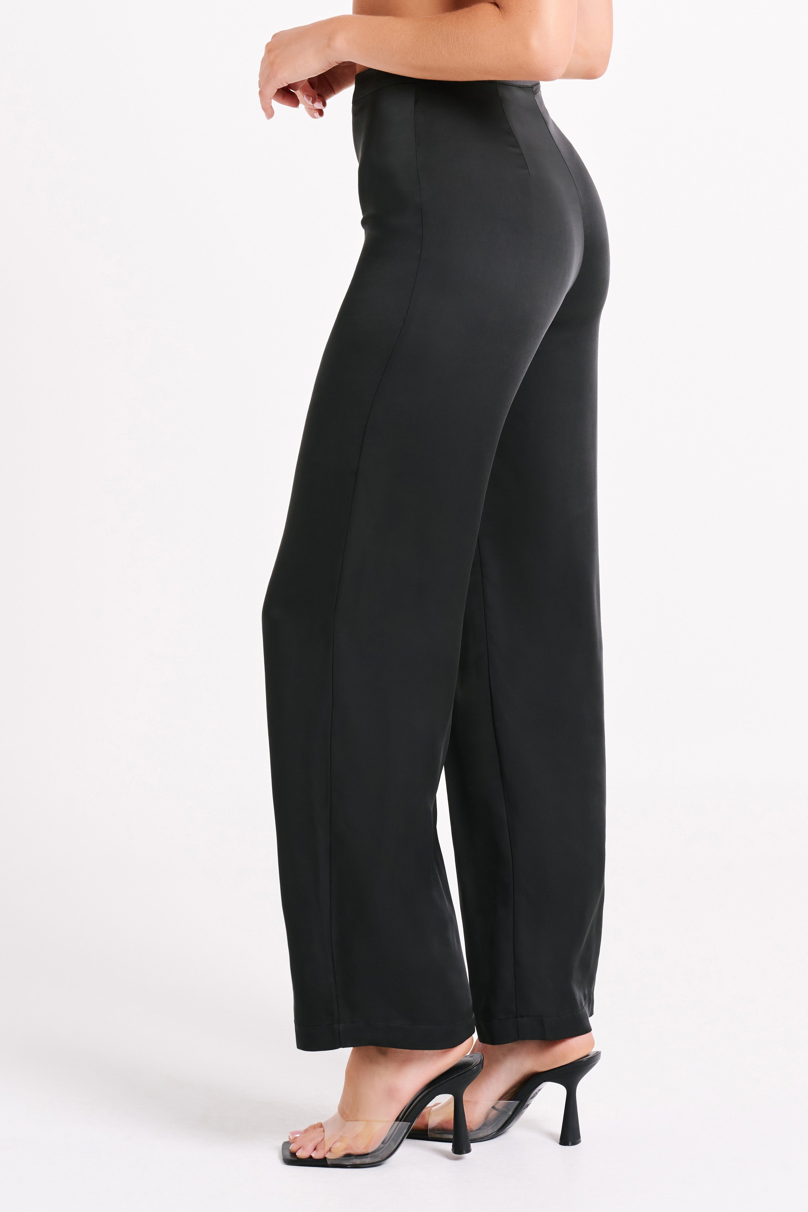 Elisa Satin Straight Leg Pant - Black