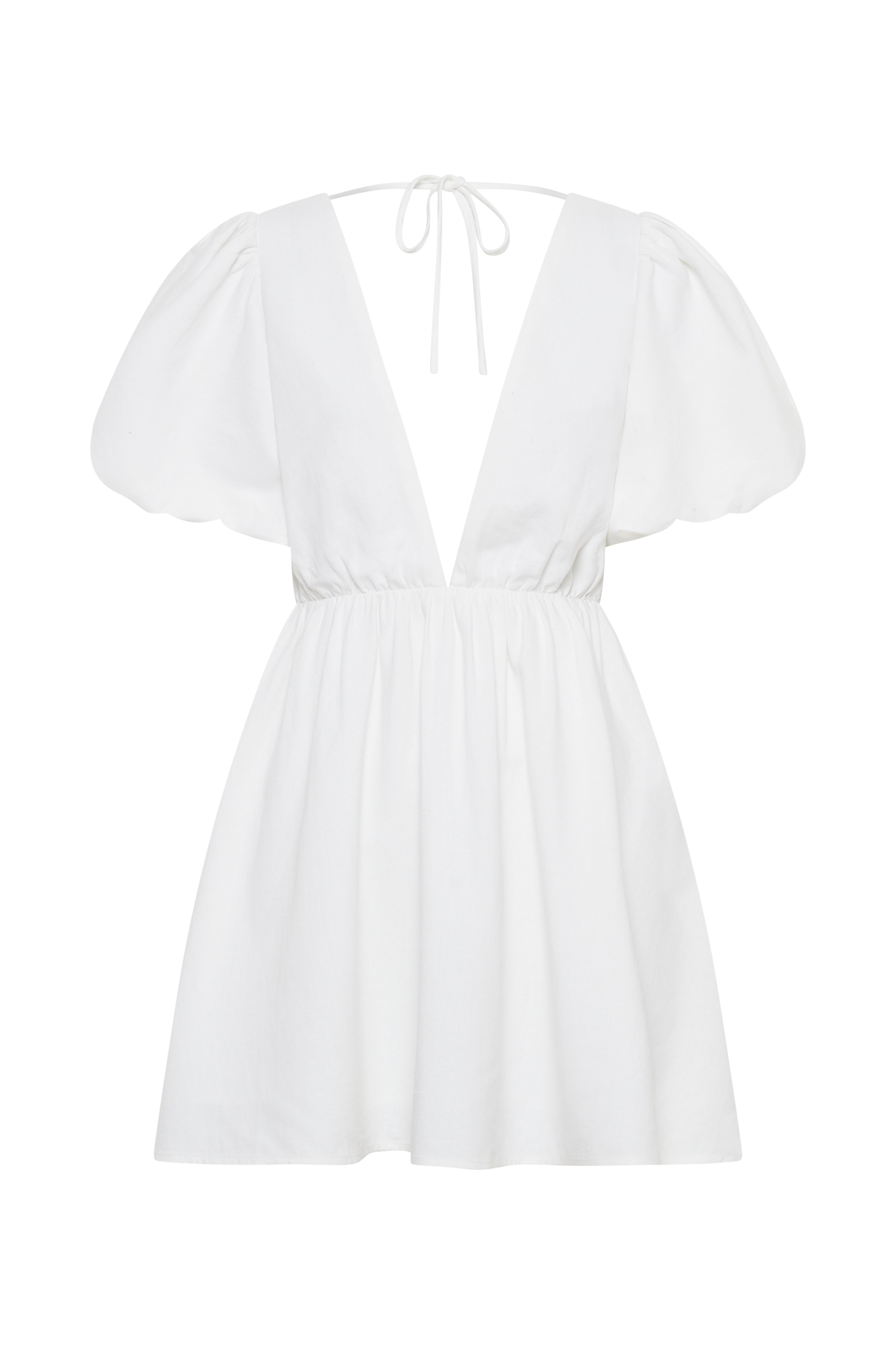 Myrah Puff Sleeve Linen Mini Dress - White