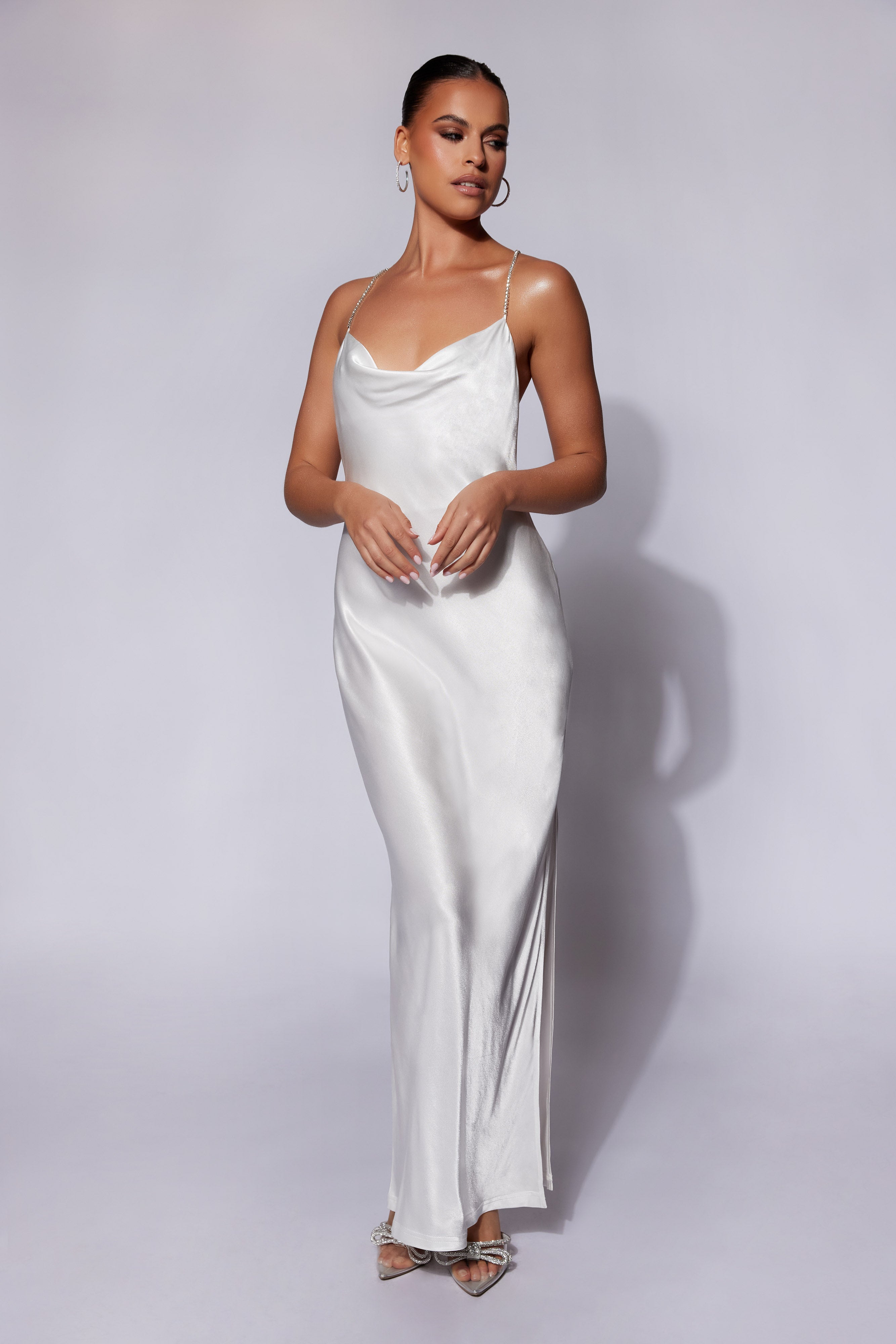 Sera Diamante Maxi Dress With Low Back - White