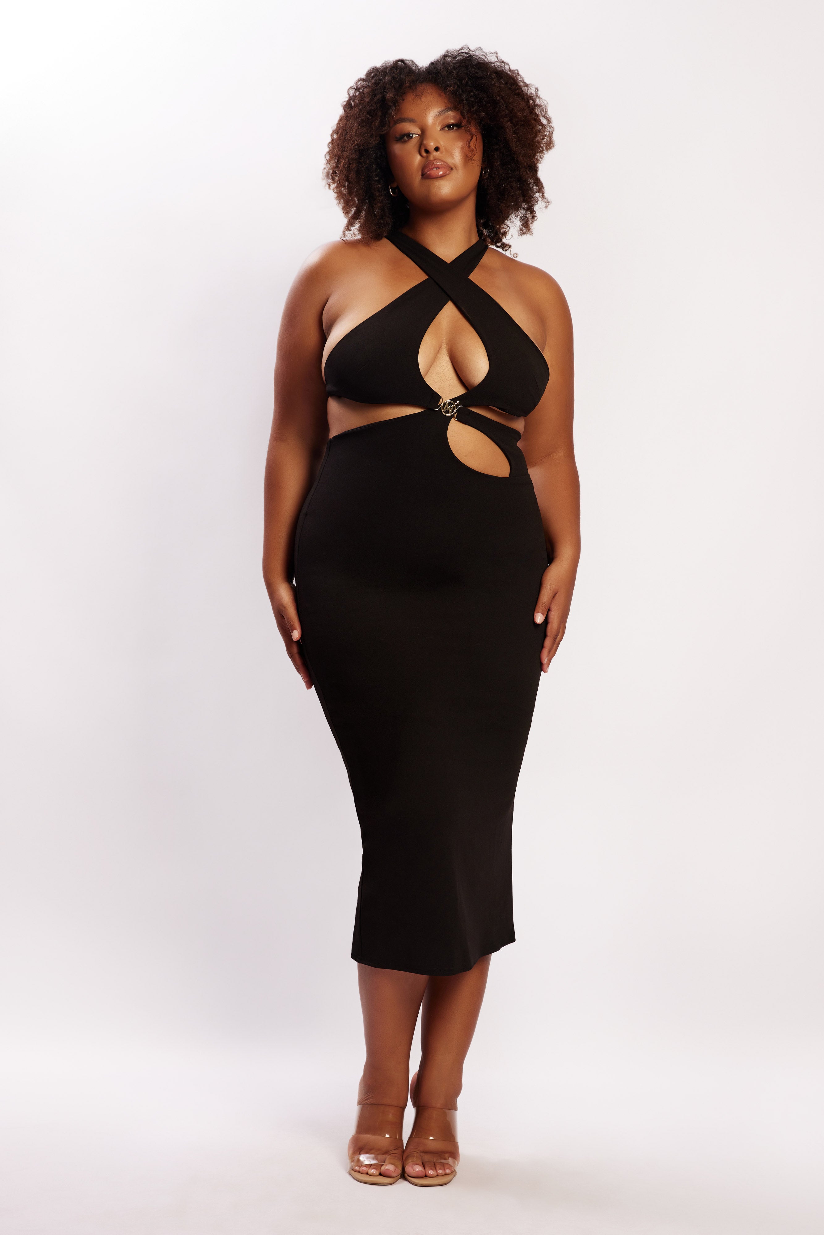 Briana Cut Out Midi Dress - Black