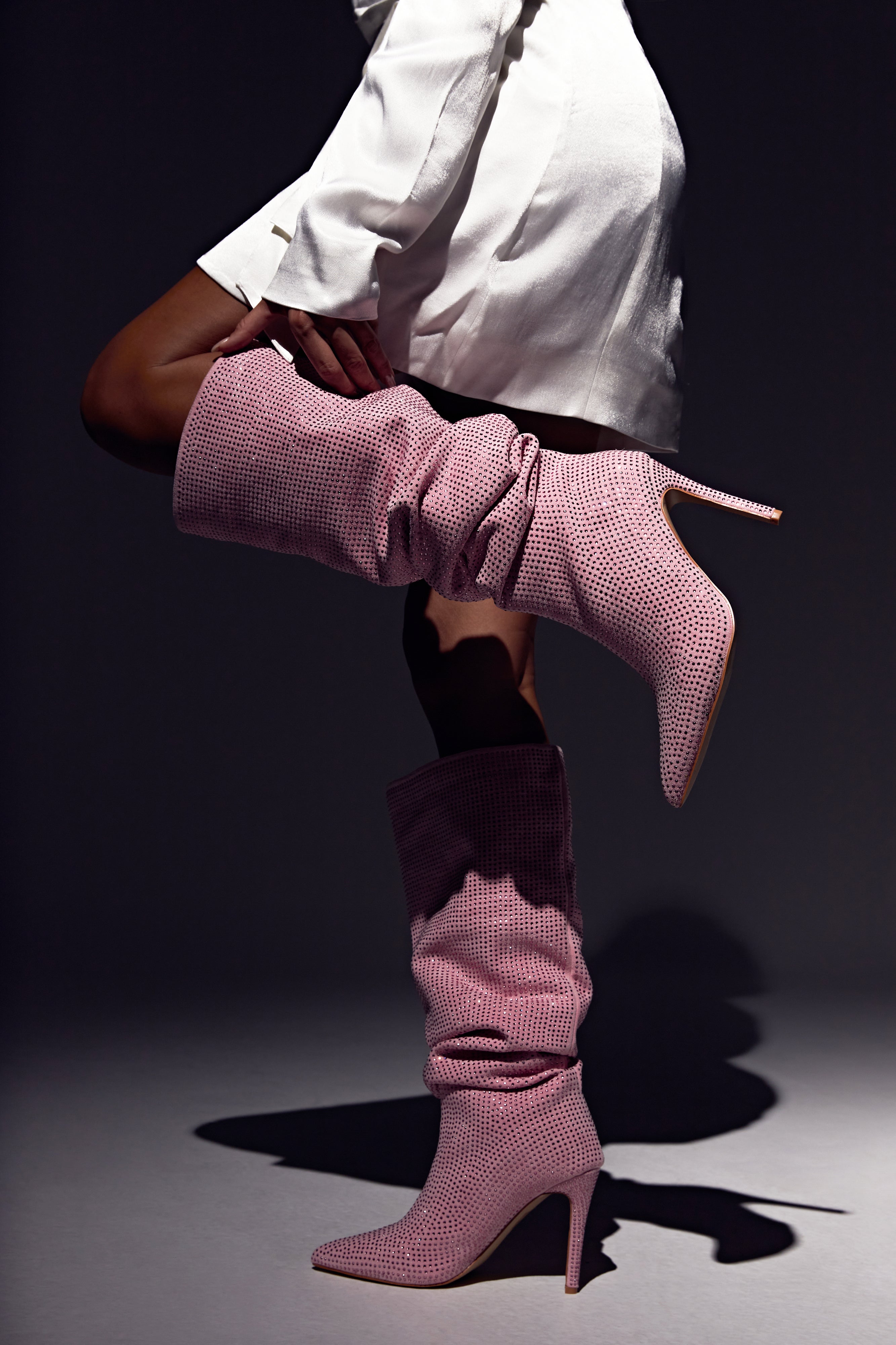 Jenner Diamante High Heel Boot - Blush Pink