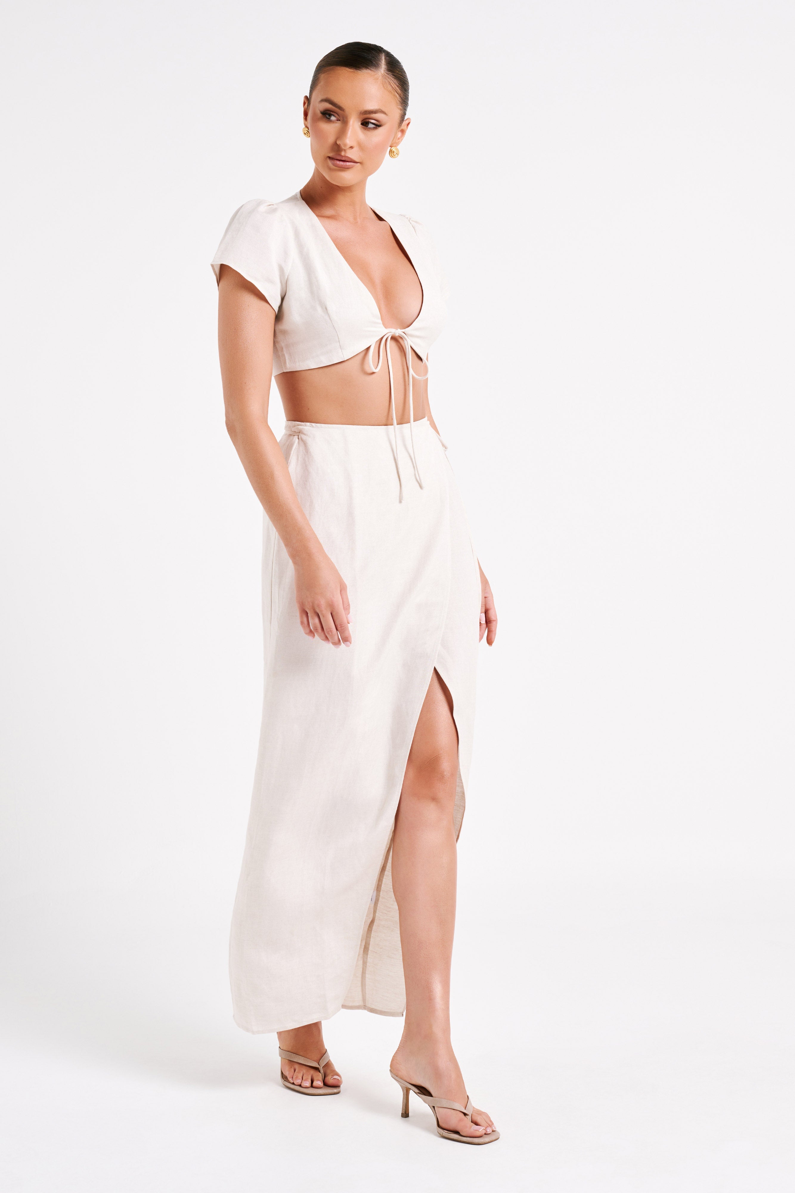 Fatima Linen Wrap Maxi Skirt - Natural