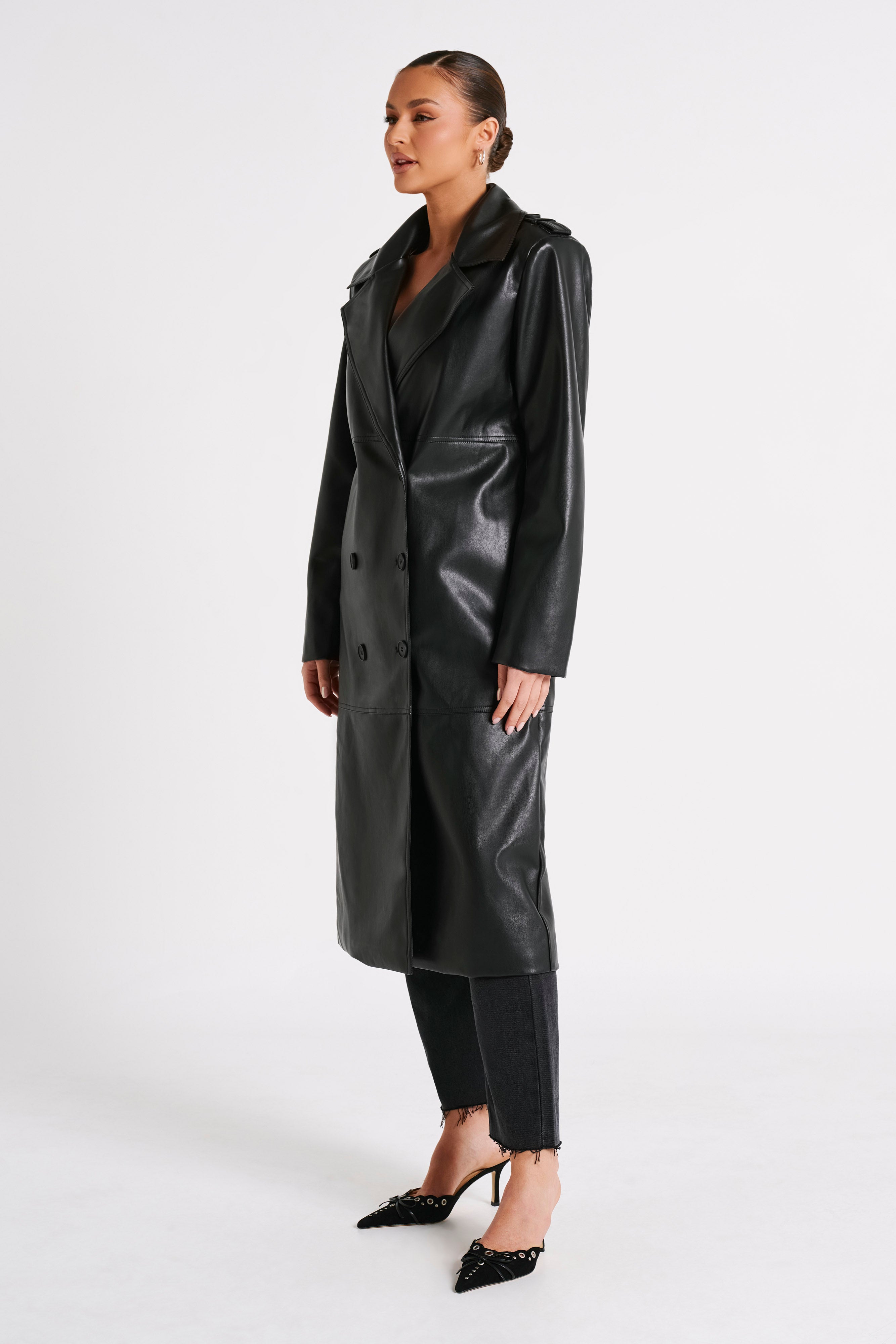 Lexington Pu Trench Coat - Black