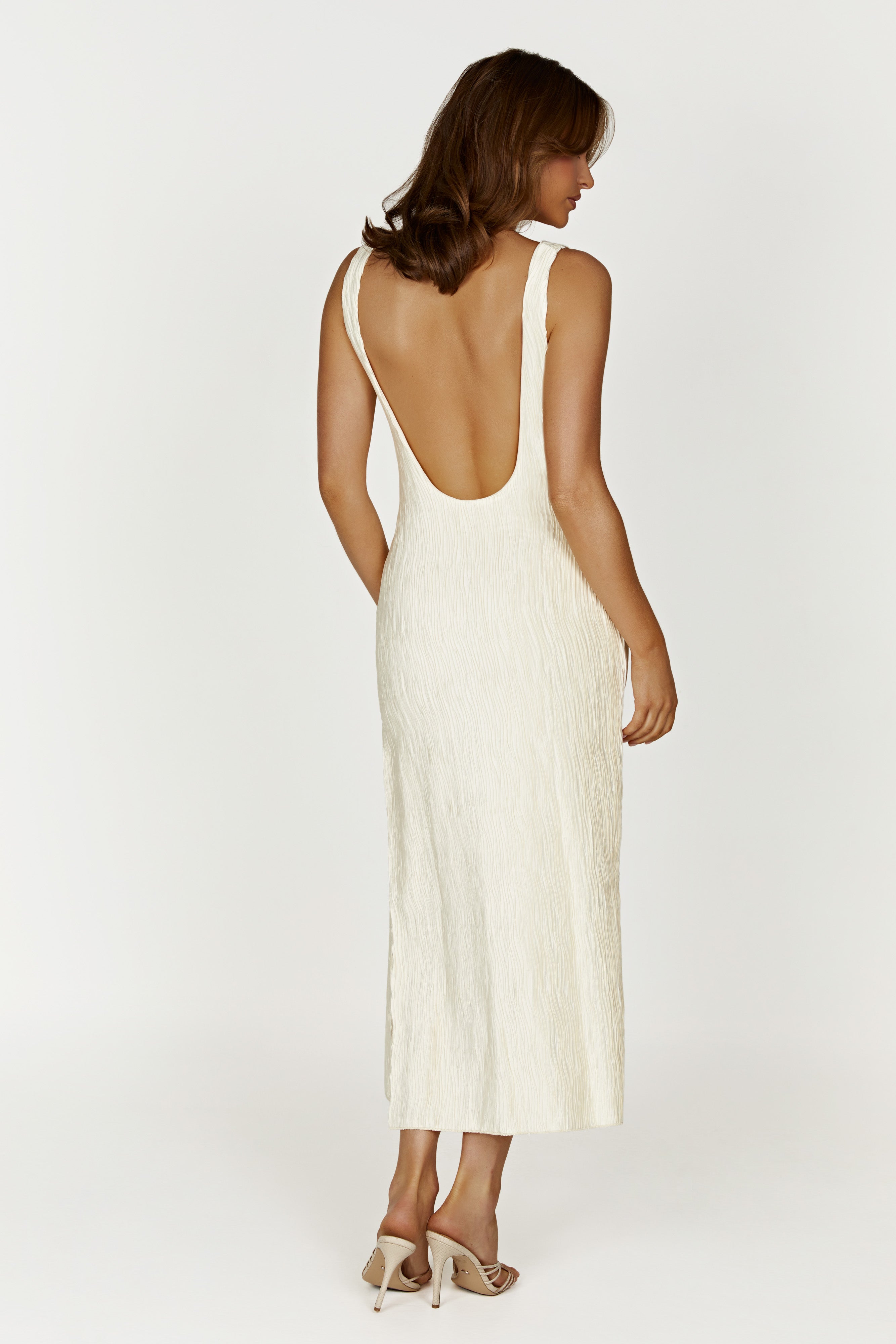 Theia Plisse Maxi Dress - Ivory