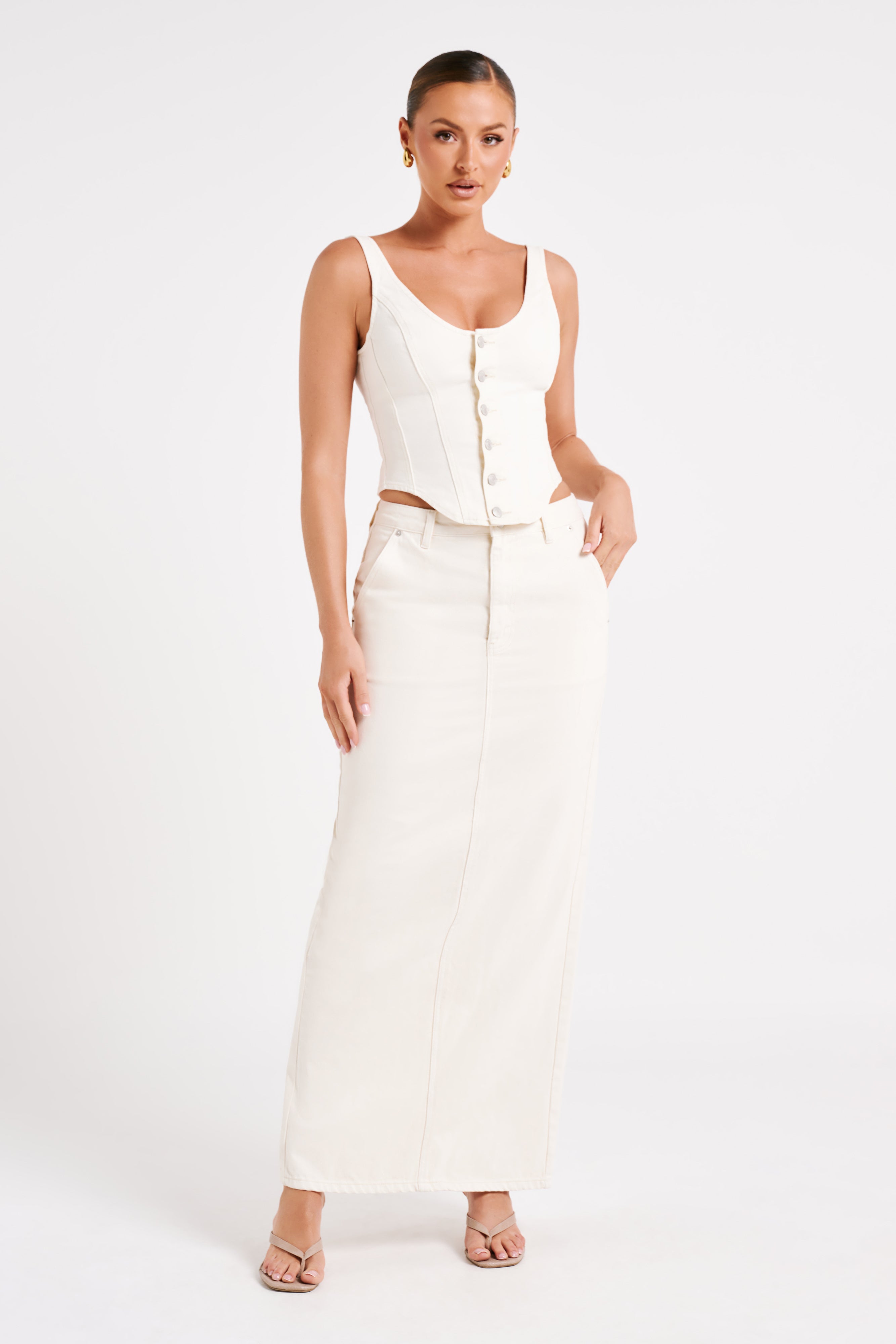 Illona Denim Maxi Skirt - Ecru
