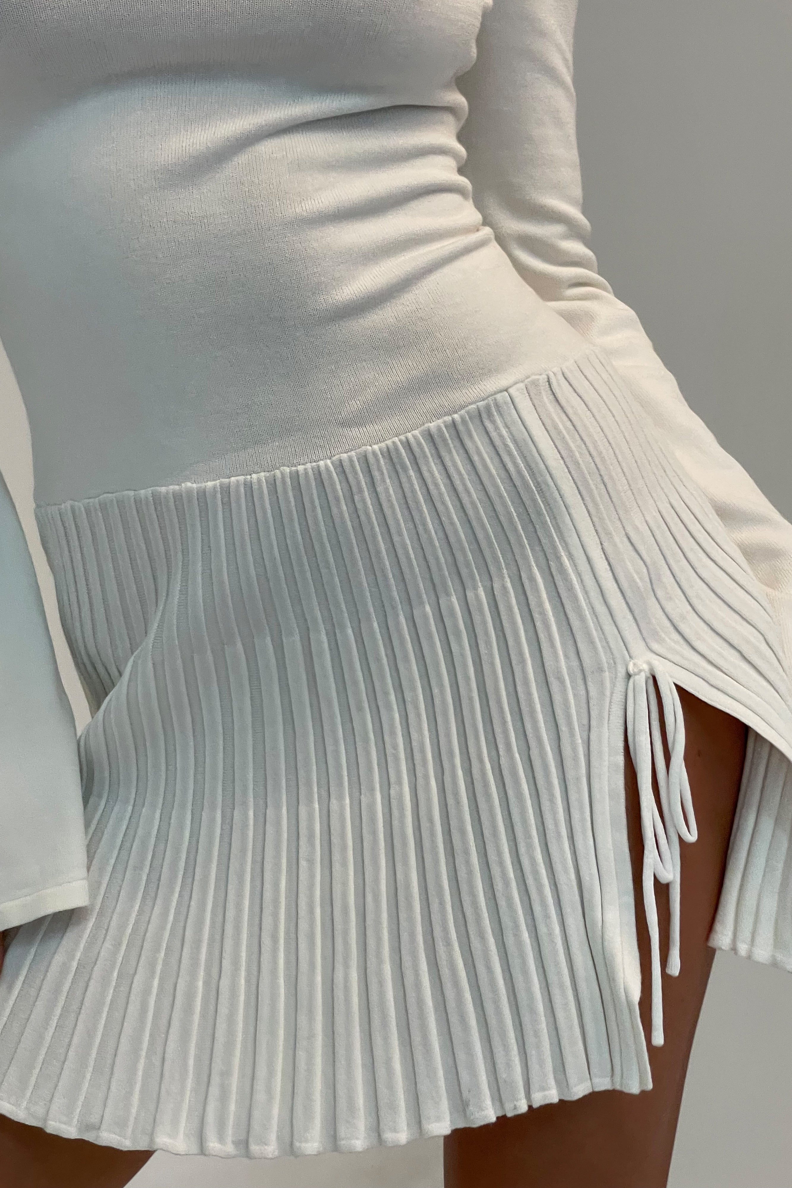 Britney Long Sleeve Knit Mini Dress - White