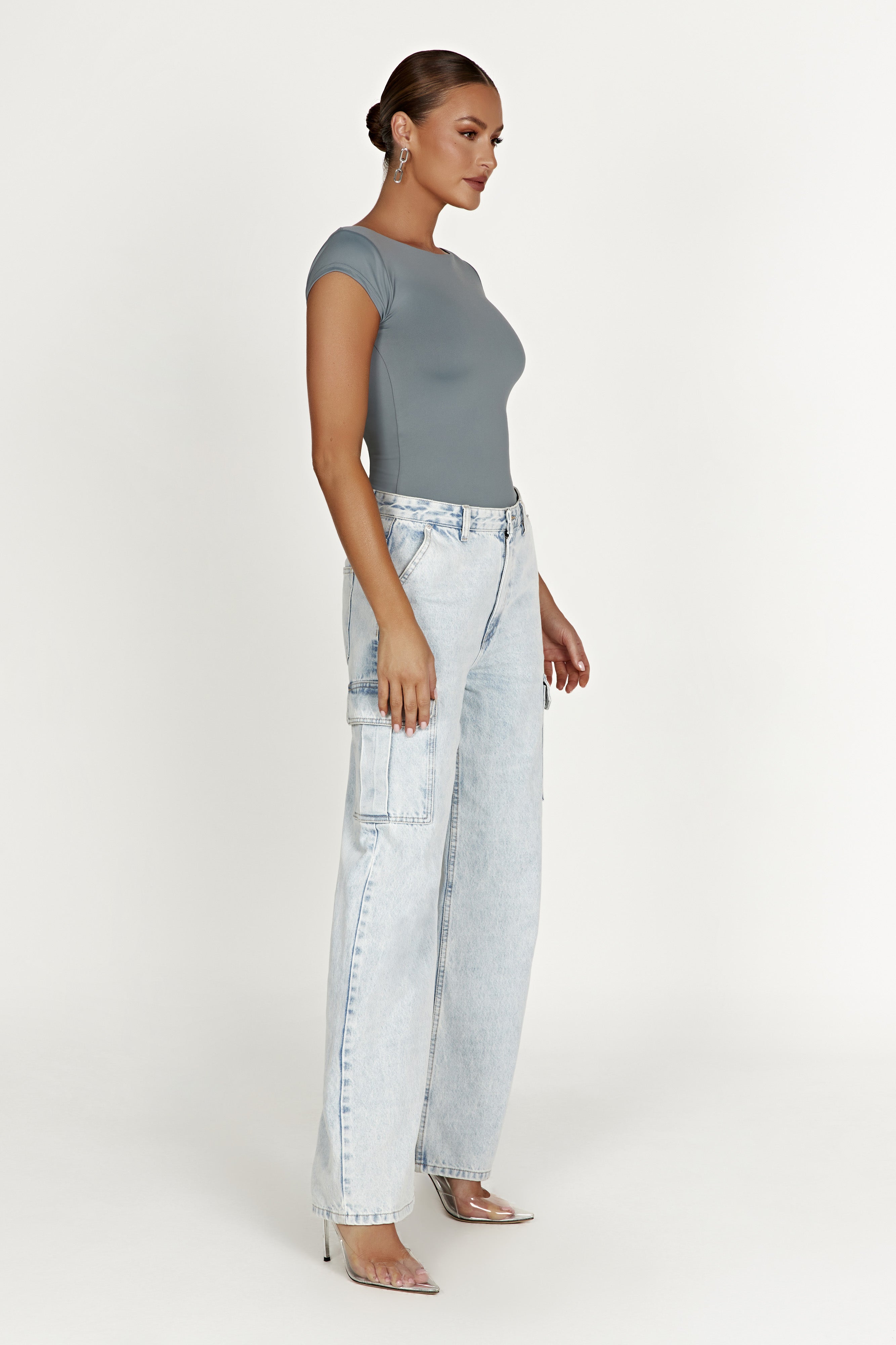 Reyna Recycled Nylon Longline Top - Light Charcoal