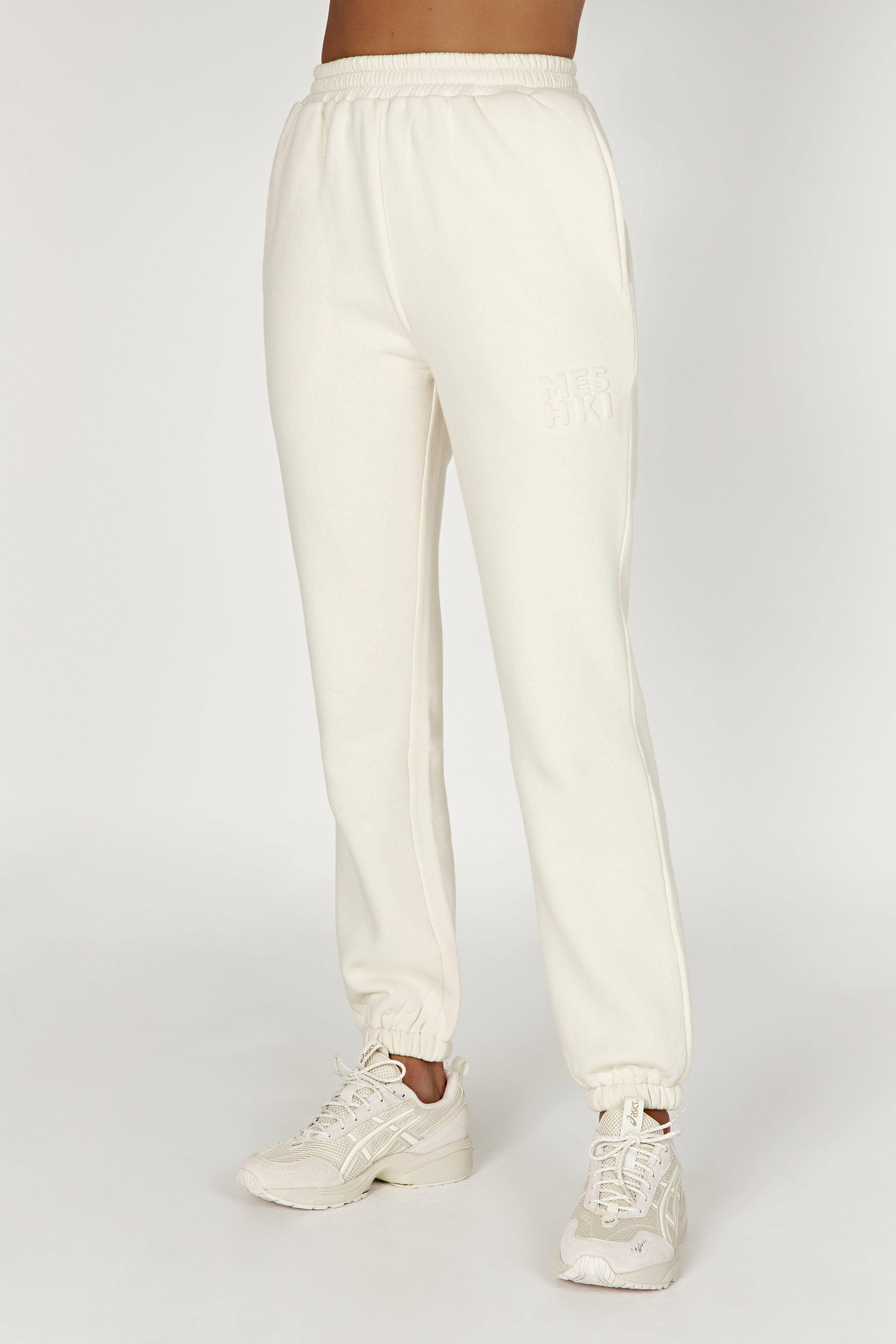 Emery Embossed Fleeceback Joggers - Bone