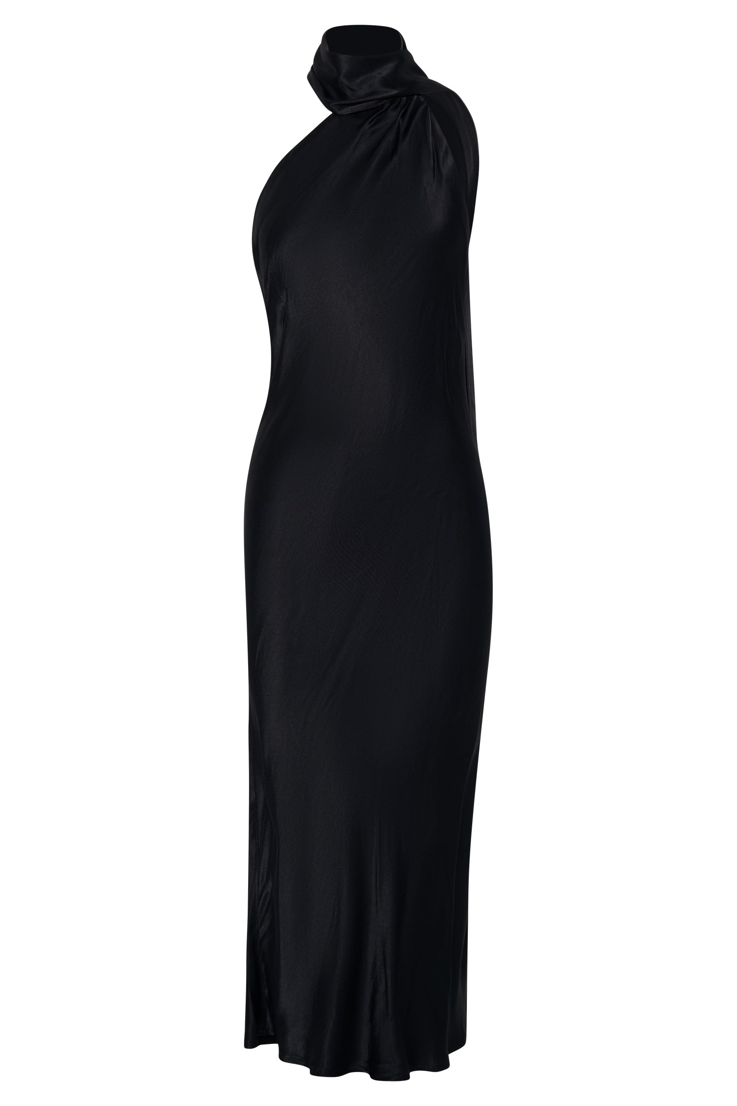 Astrella Neck Wrap Midi A-Line Dress - Black