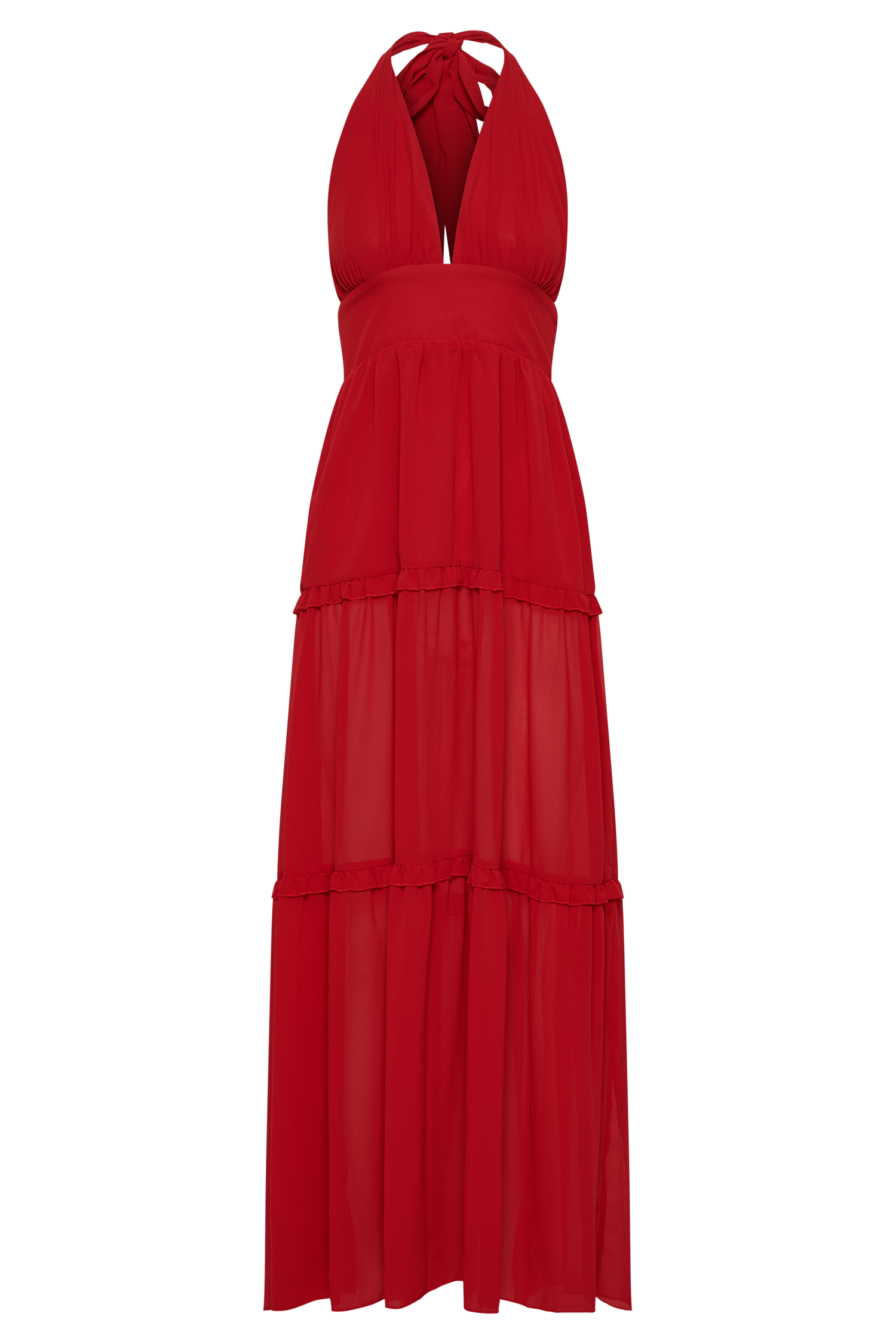 Marianna Tiered Halter Maxi Dress - Vermilion Red