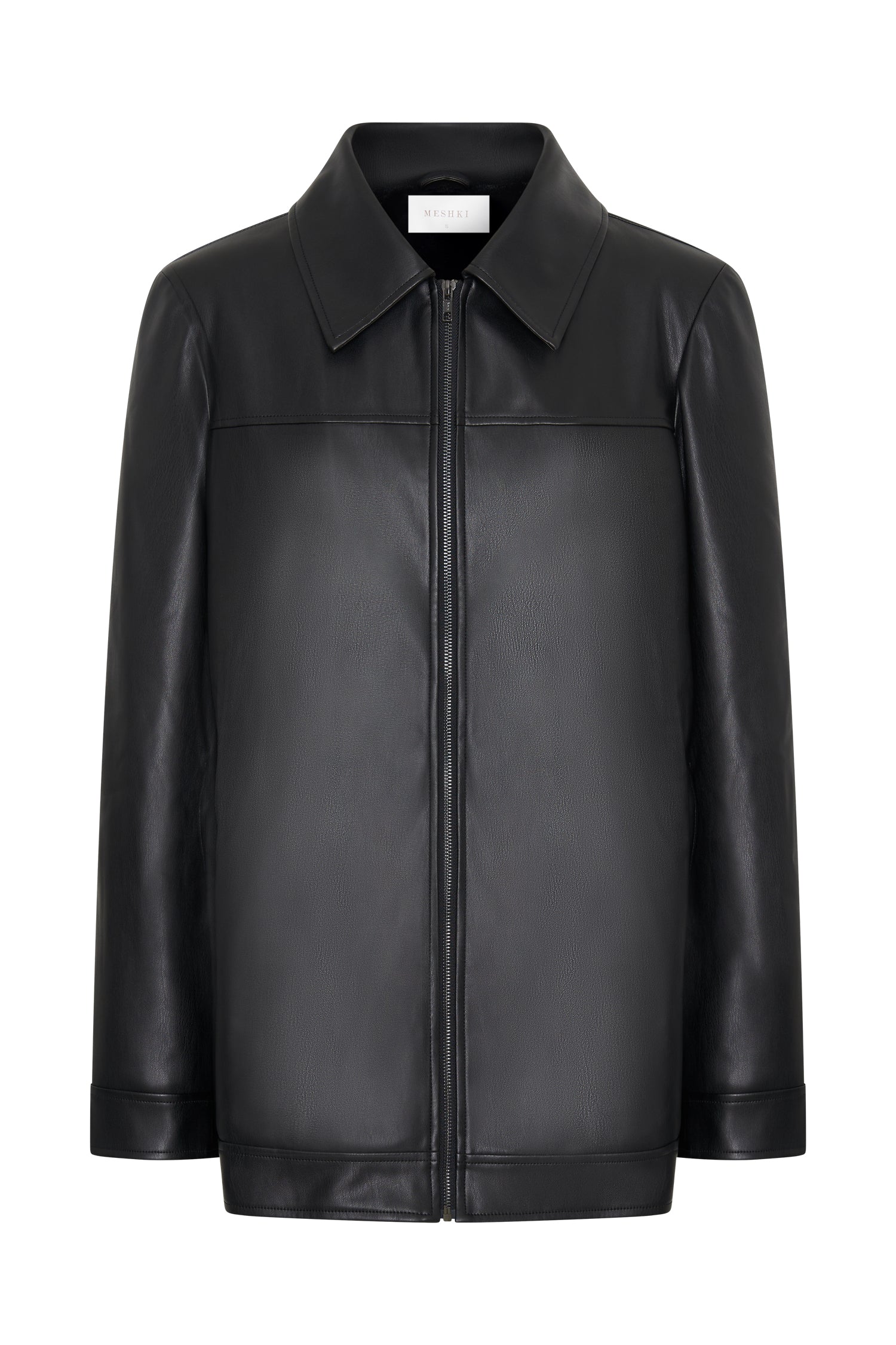 Savannah Faux Leather Aviator Jacket - Black