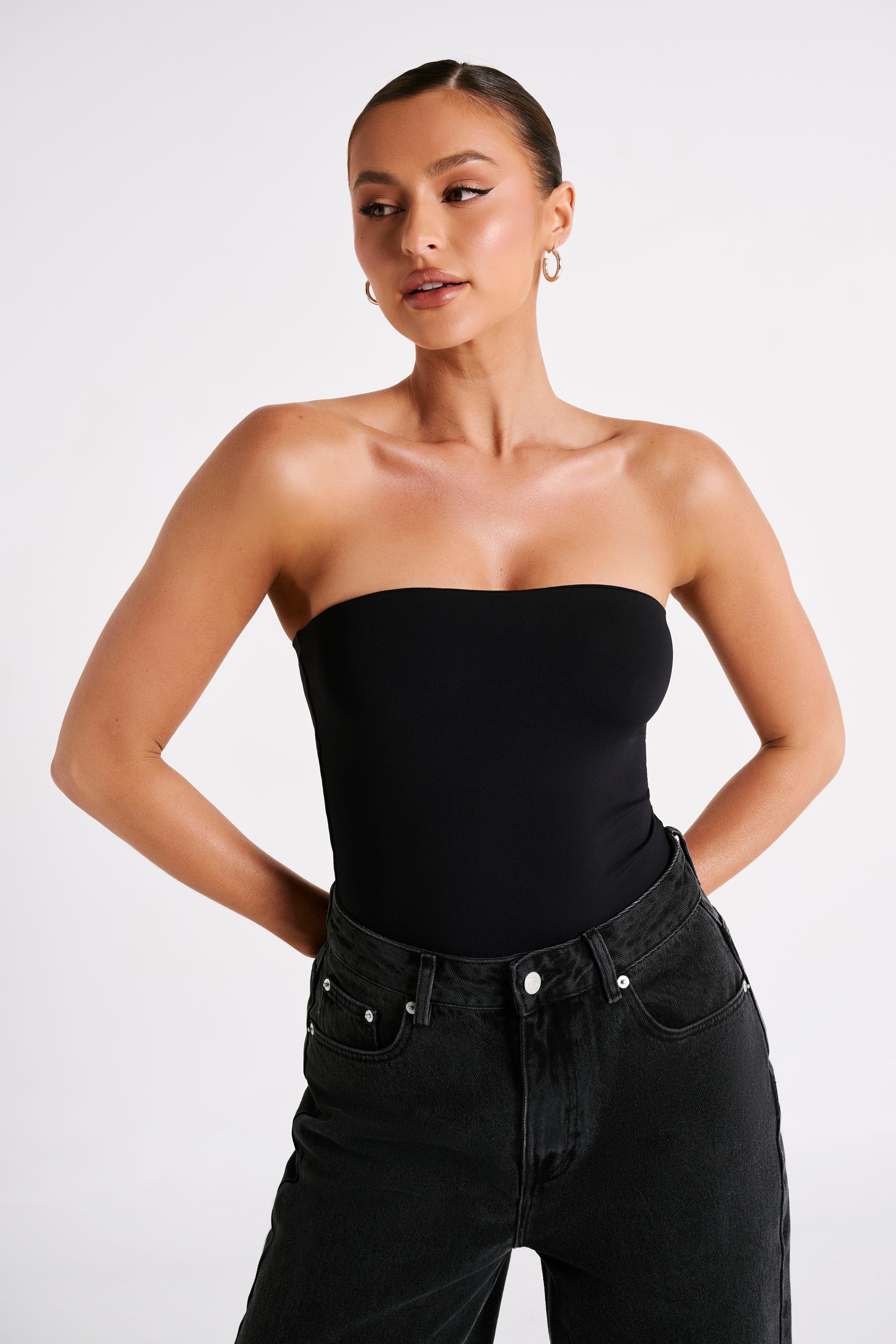 Leighton Recycled Nylon Strapless Bodysuit - Black