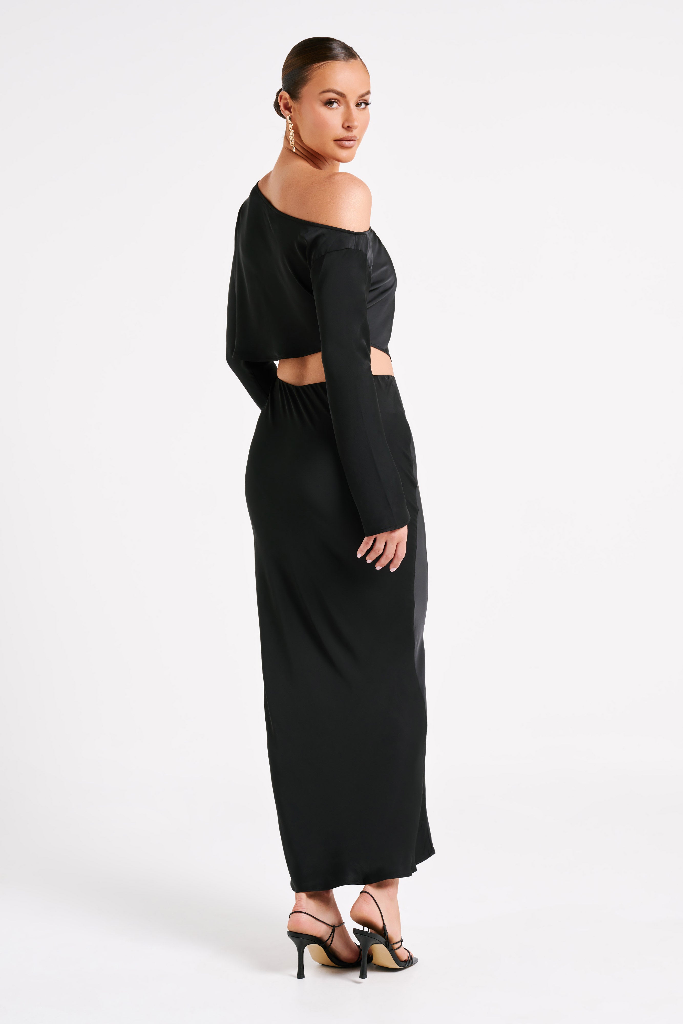 Violeta One Shoulder Satin Top - Black
