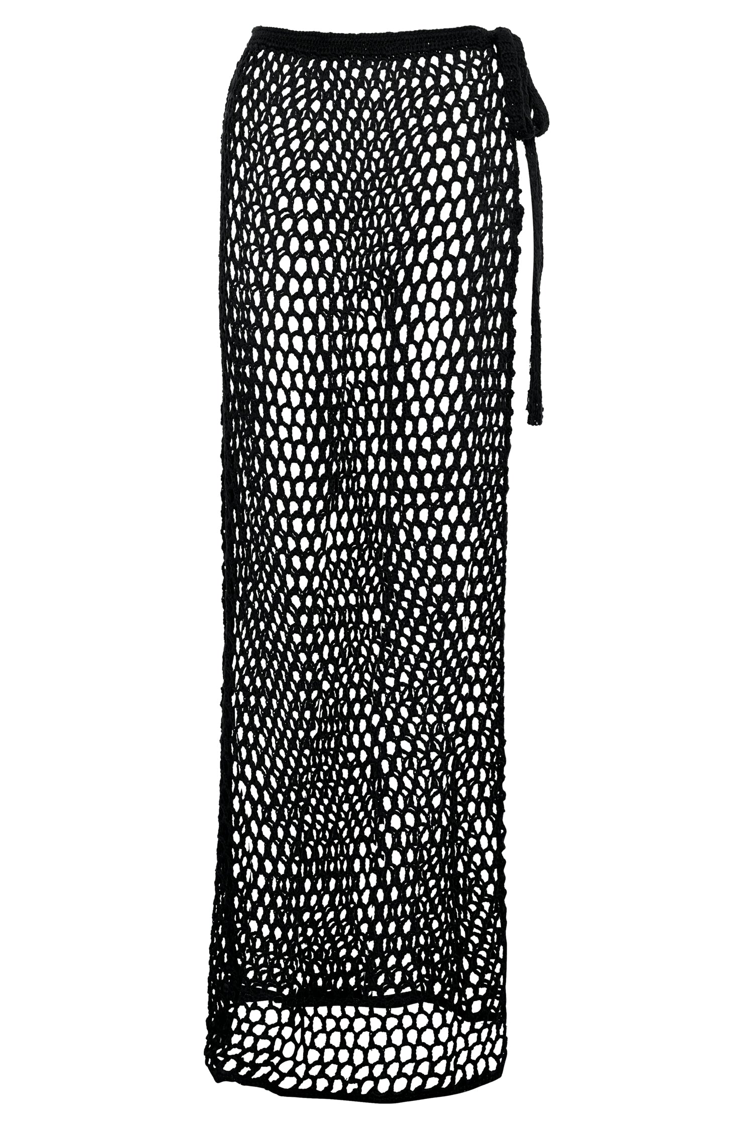 Hallie Tie Up Crochet Maxi Skirt - Black