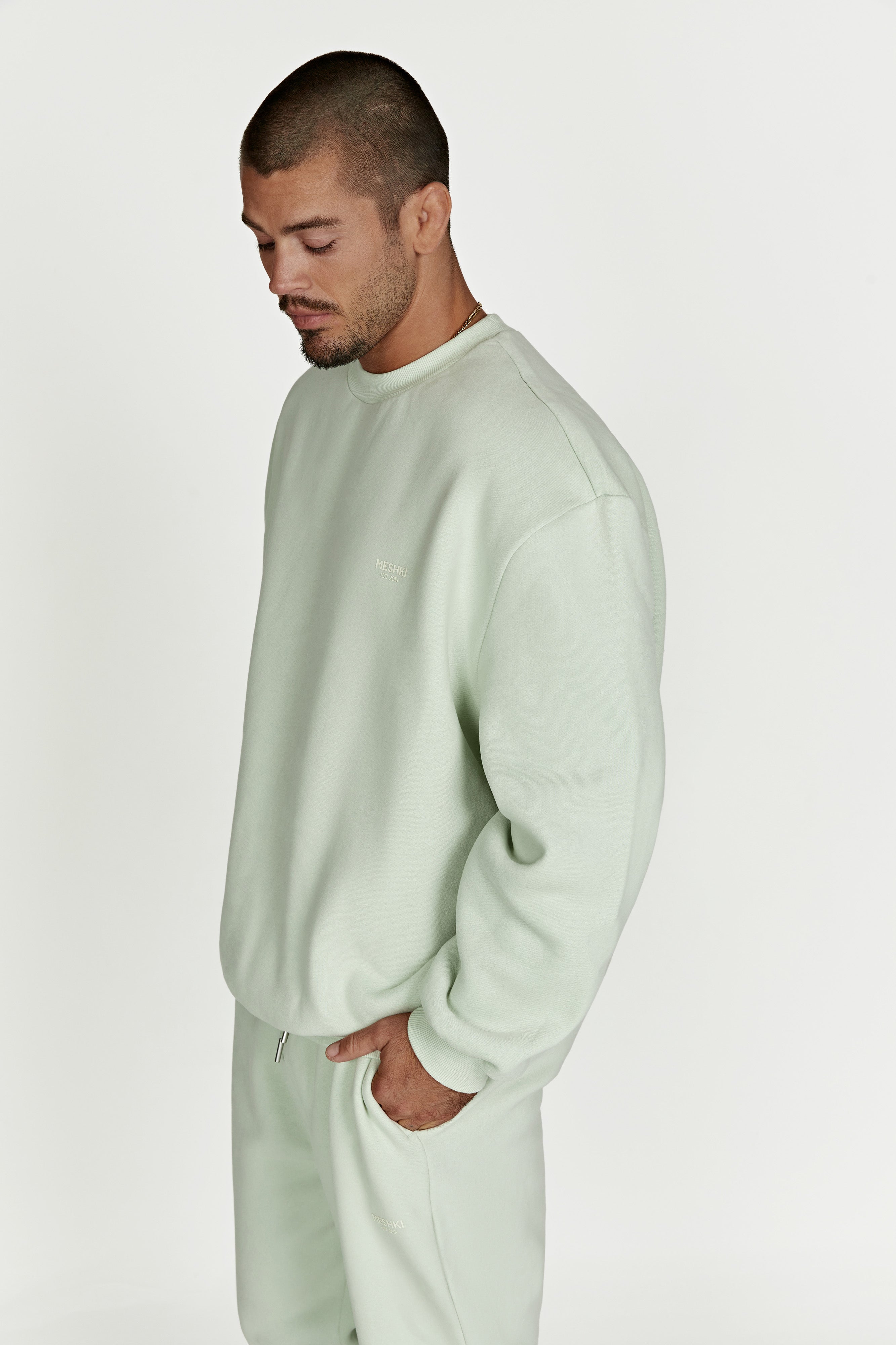 Phoenix Oversized Unisex Crewneck Jumper - Light Sage