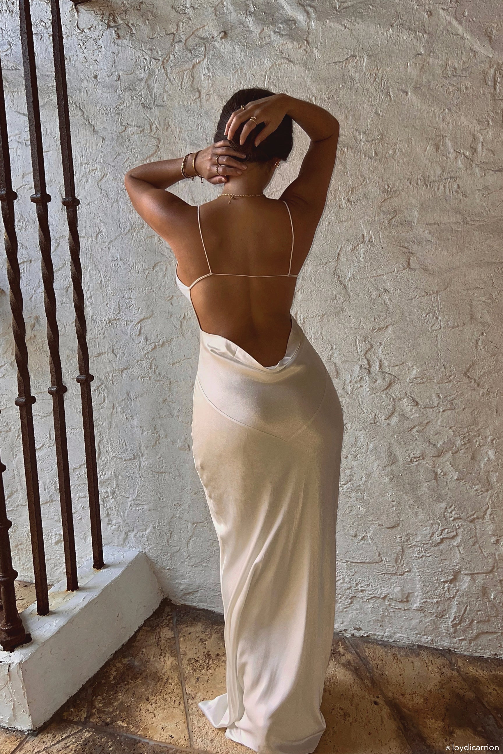 Sadie Maxi Satin Halter Ruched Slip Dress - White