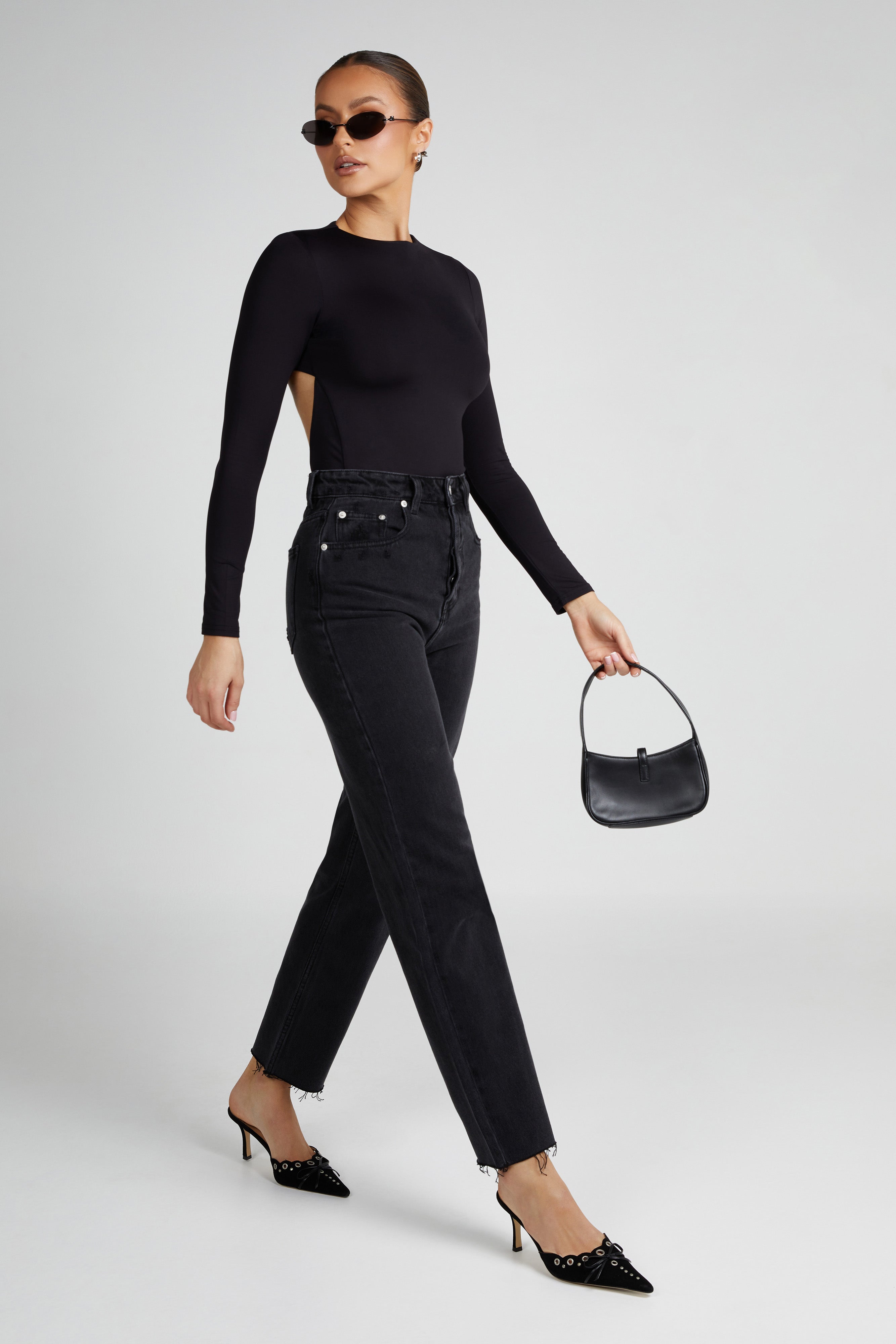 Wrenley Recycled Cut Out Long Sleeve Bodysuit - Black