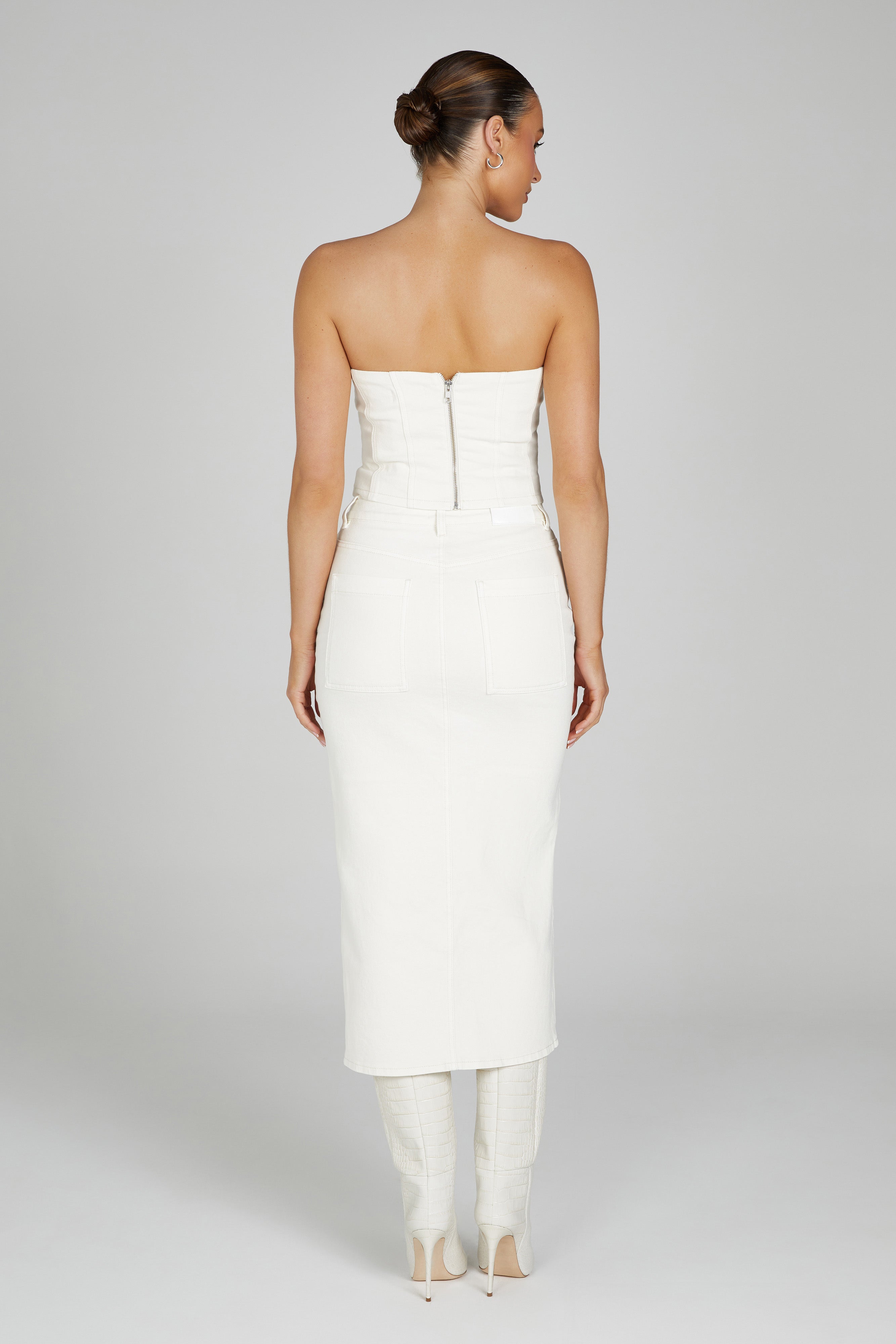 Acacia Denim Midi Skirt - Ecru