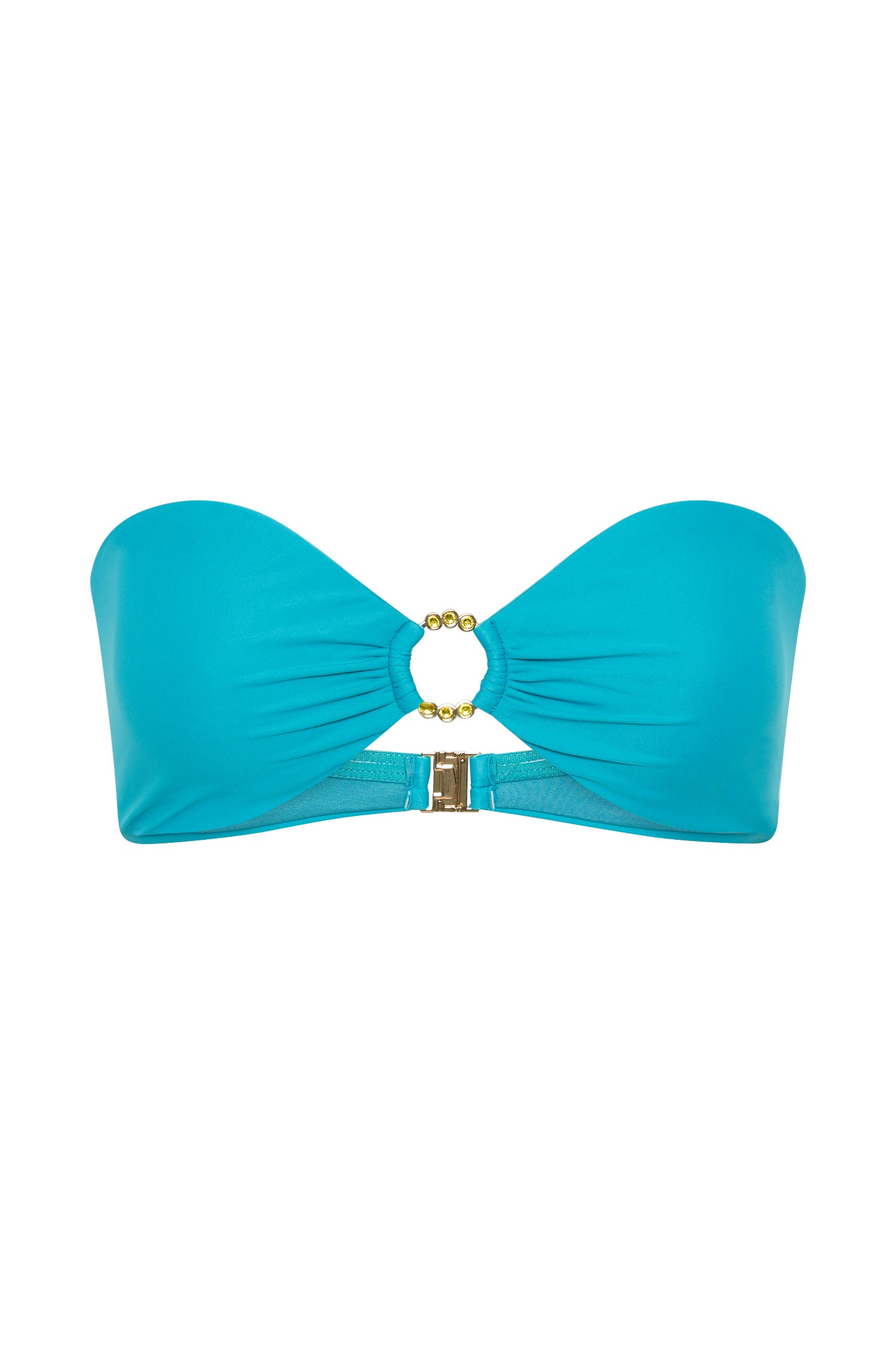 Hazel Recycled Nylon Bandeau Bikini Top With Diamante Trim - Turquoise