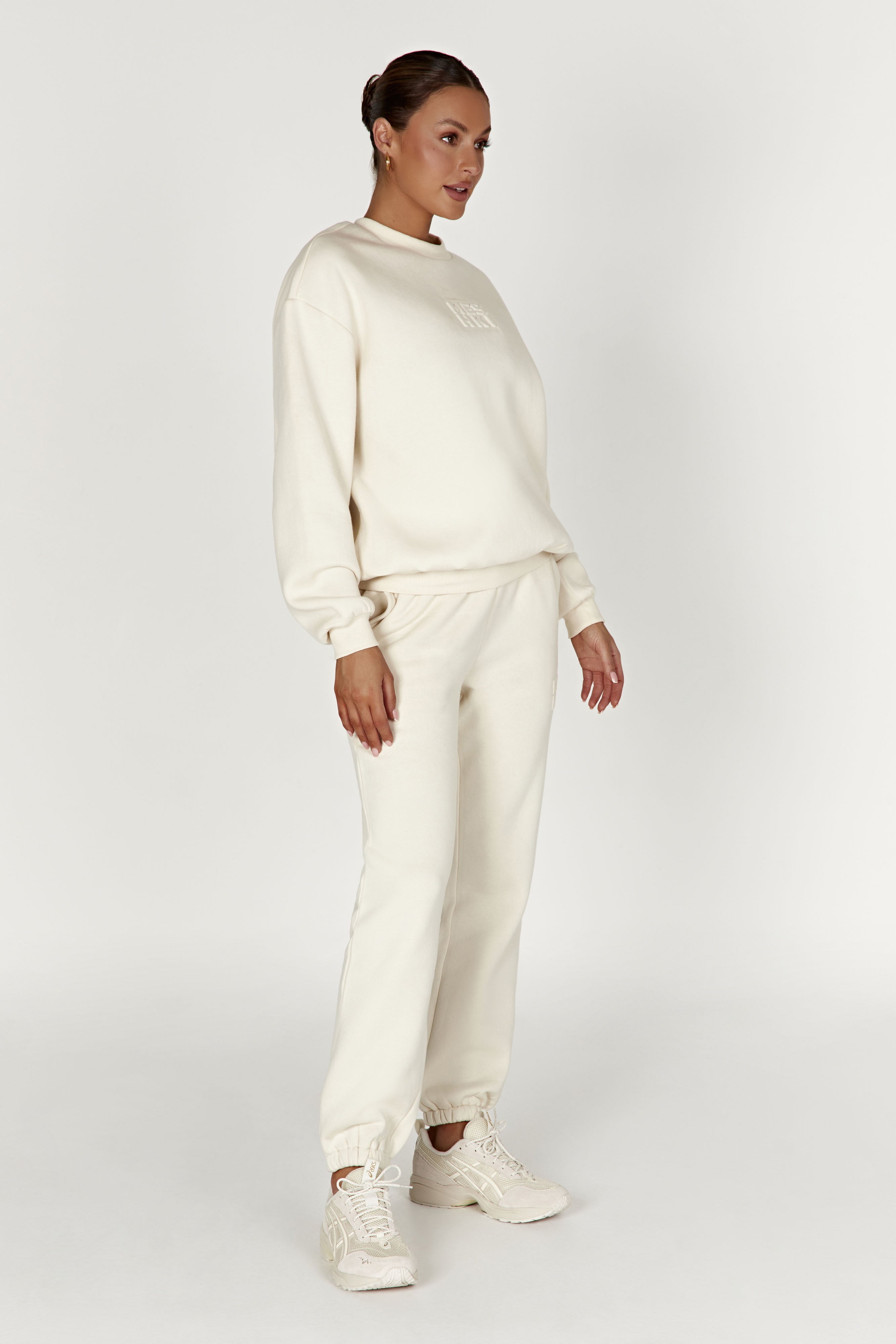 Emery Embossed Fleeceback Joggers - Bone