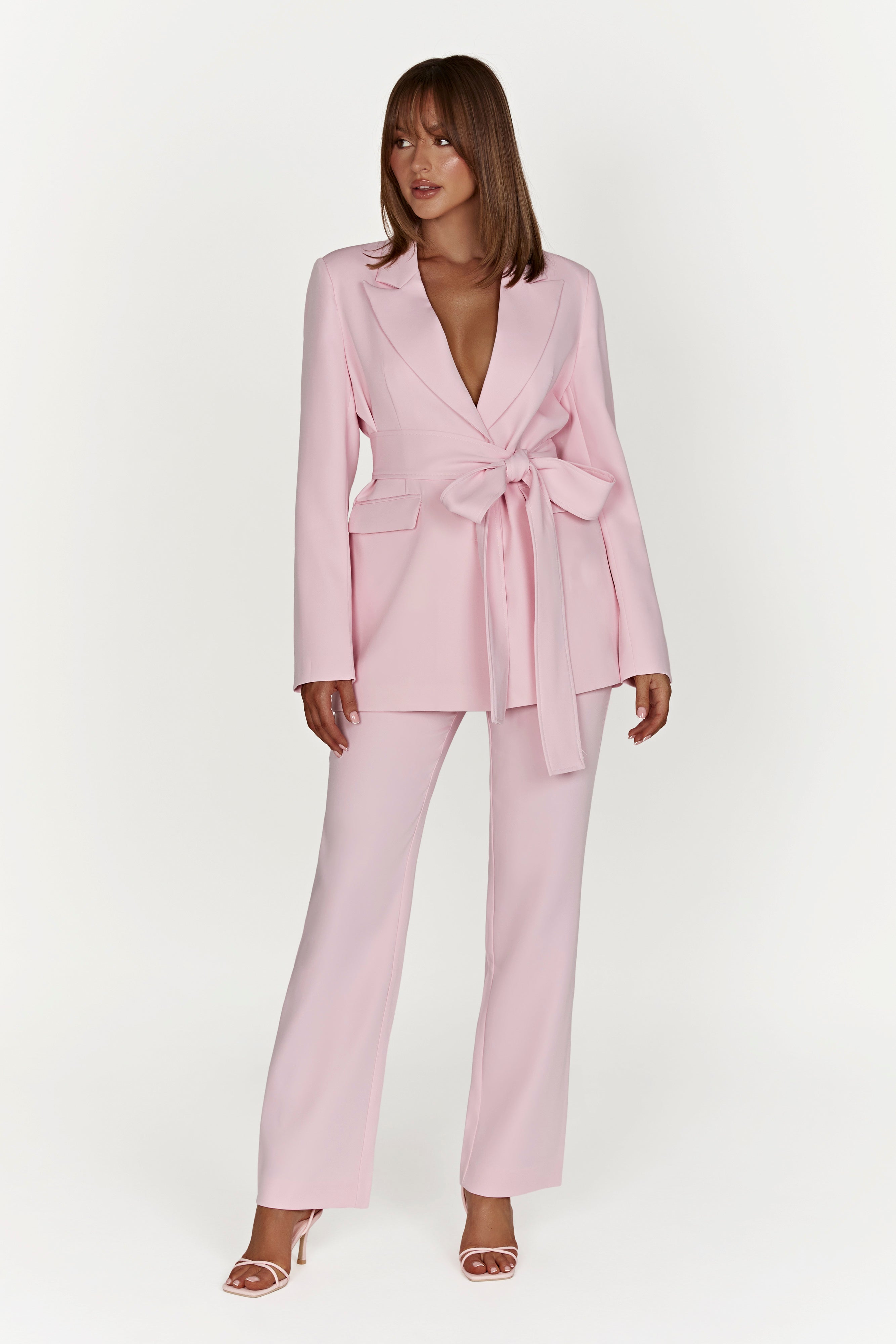 Arna Oversized Belted Blazer - Blush Pink