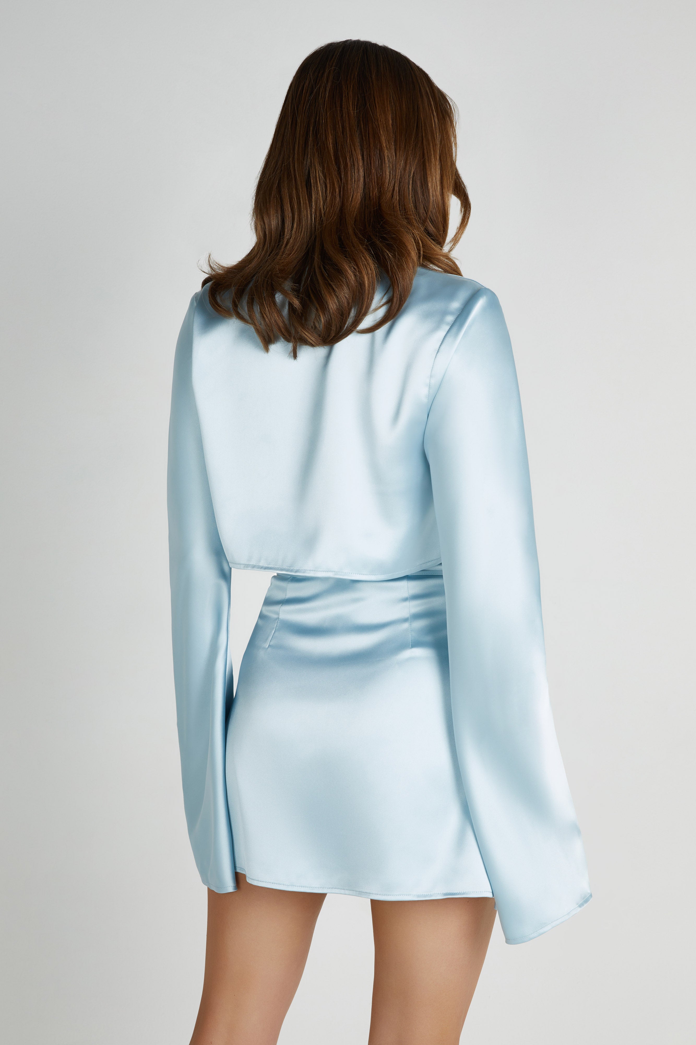 Elaine Satin Long Sleeve Top - Arctic Blue