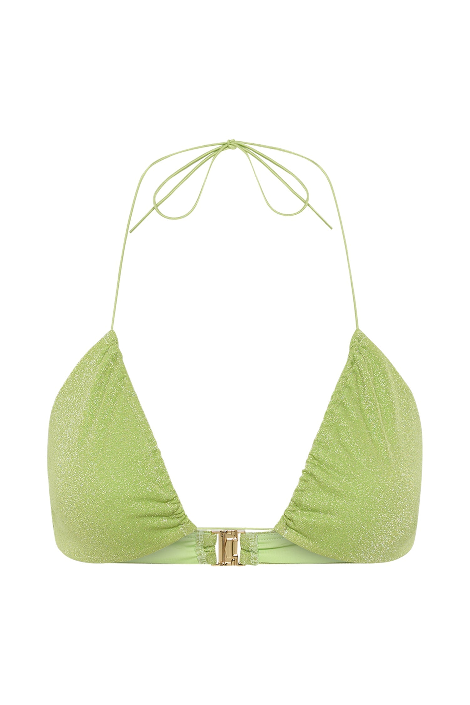 Willow Ruched Drawstring Bikini Top - Lime Sparkle