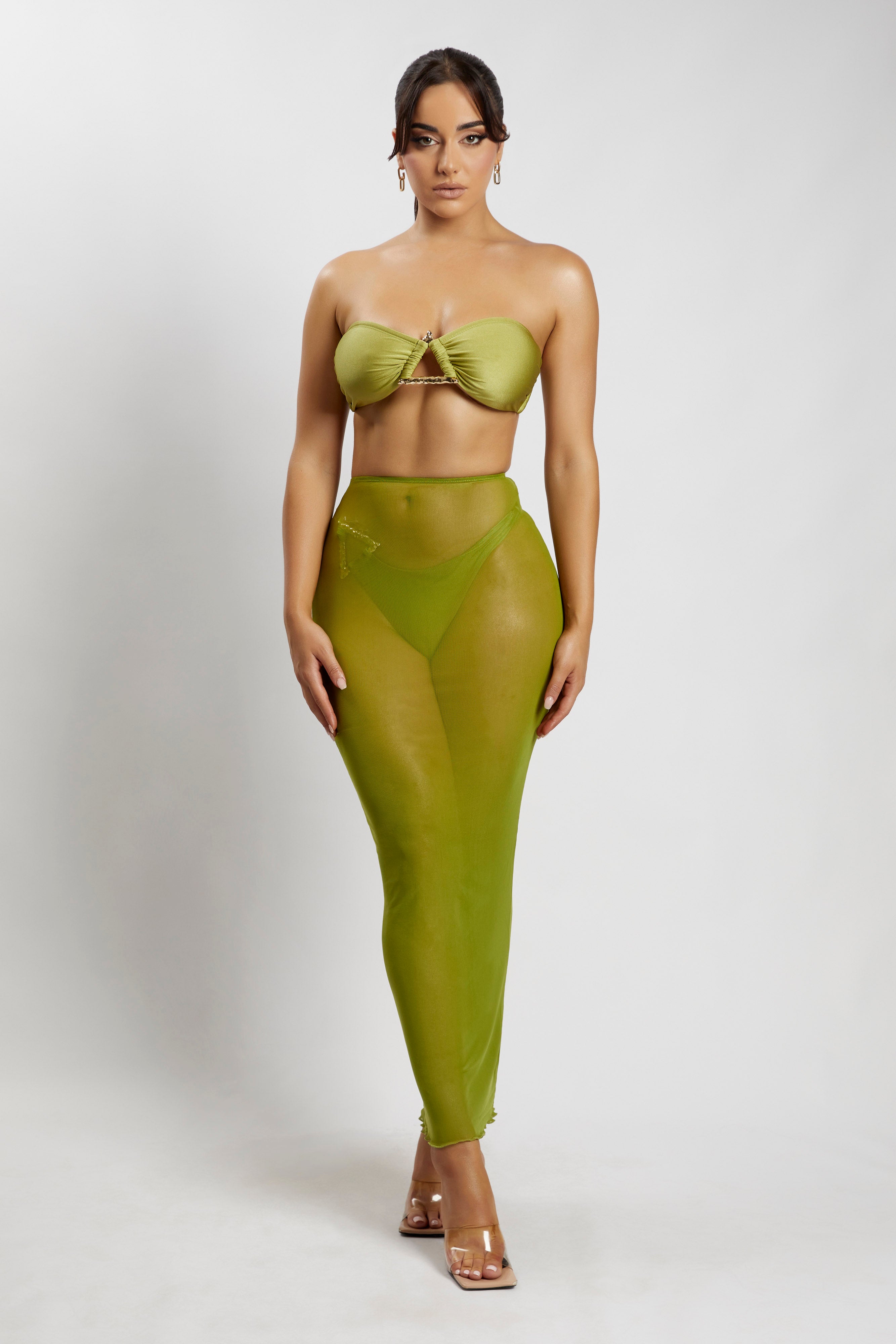 Elly Triangle Hardware Bandeau Bikini Top - Olive