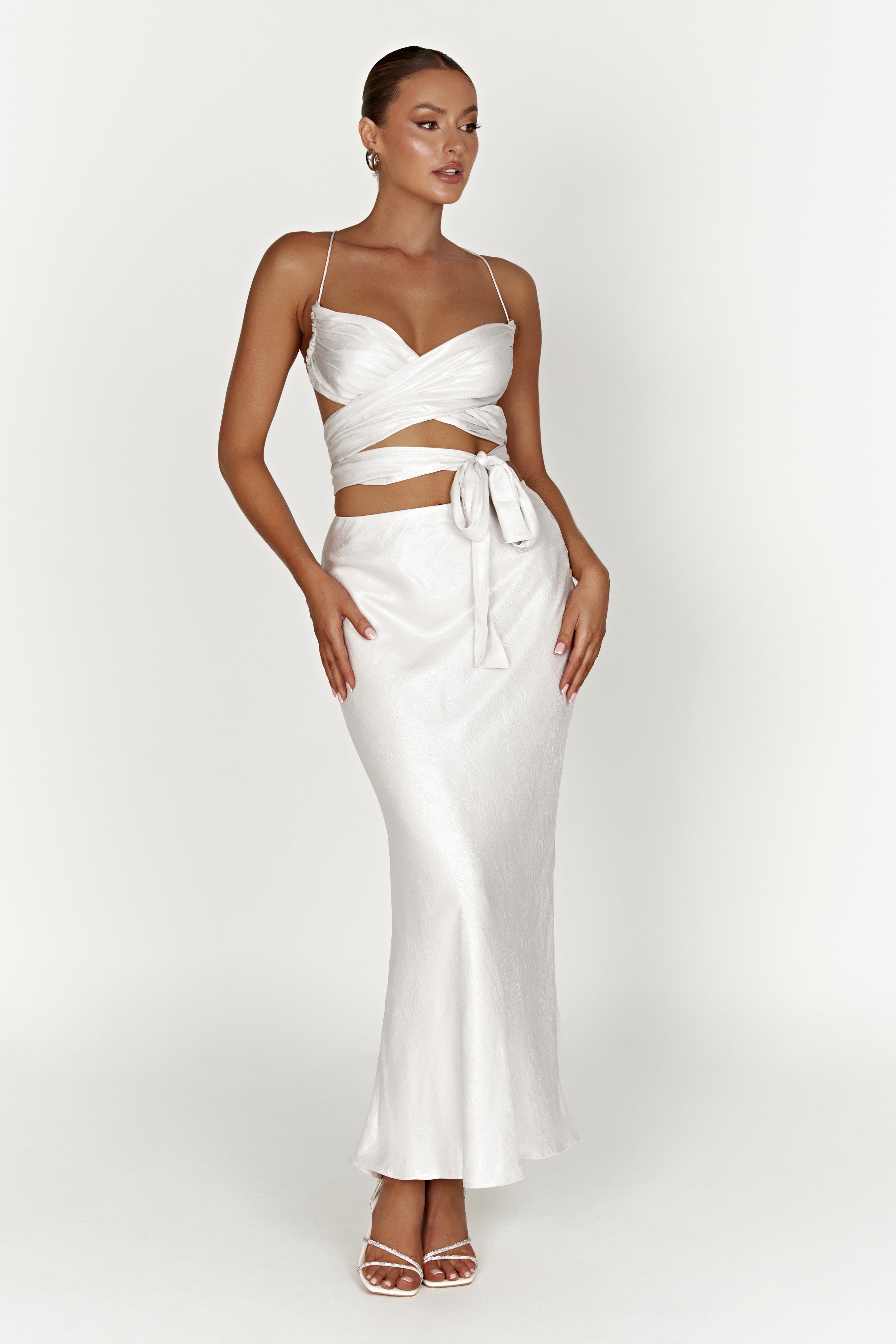 Raine Satin Maxi Skirt - Pearl