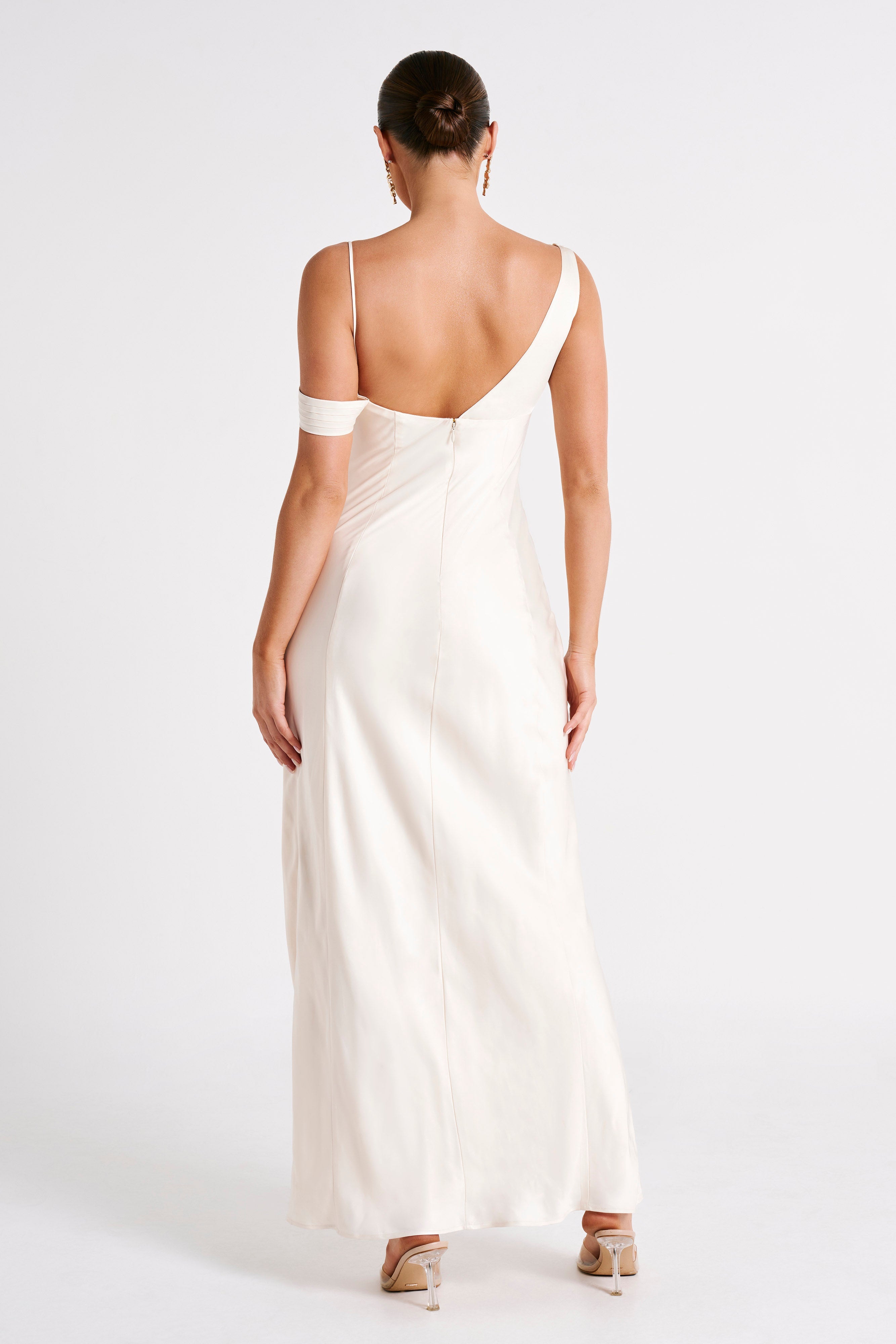 Soleil Satin Off Shoulder Maxi Dress - Ivory