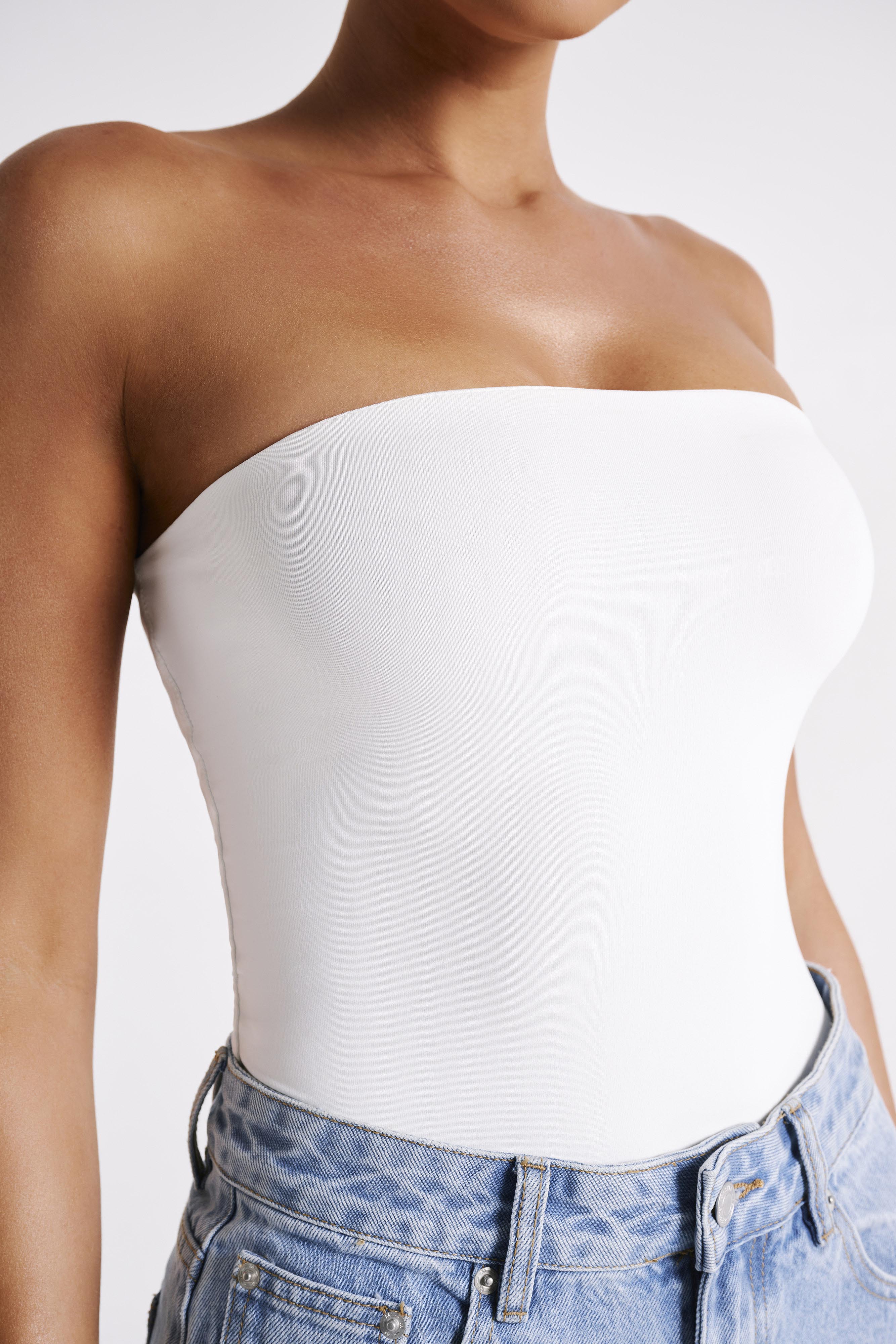 Leighton Recycled Nylon Strapless Bodysuit - White