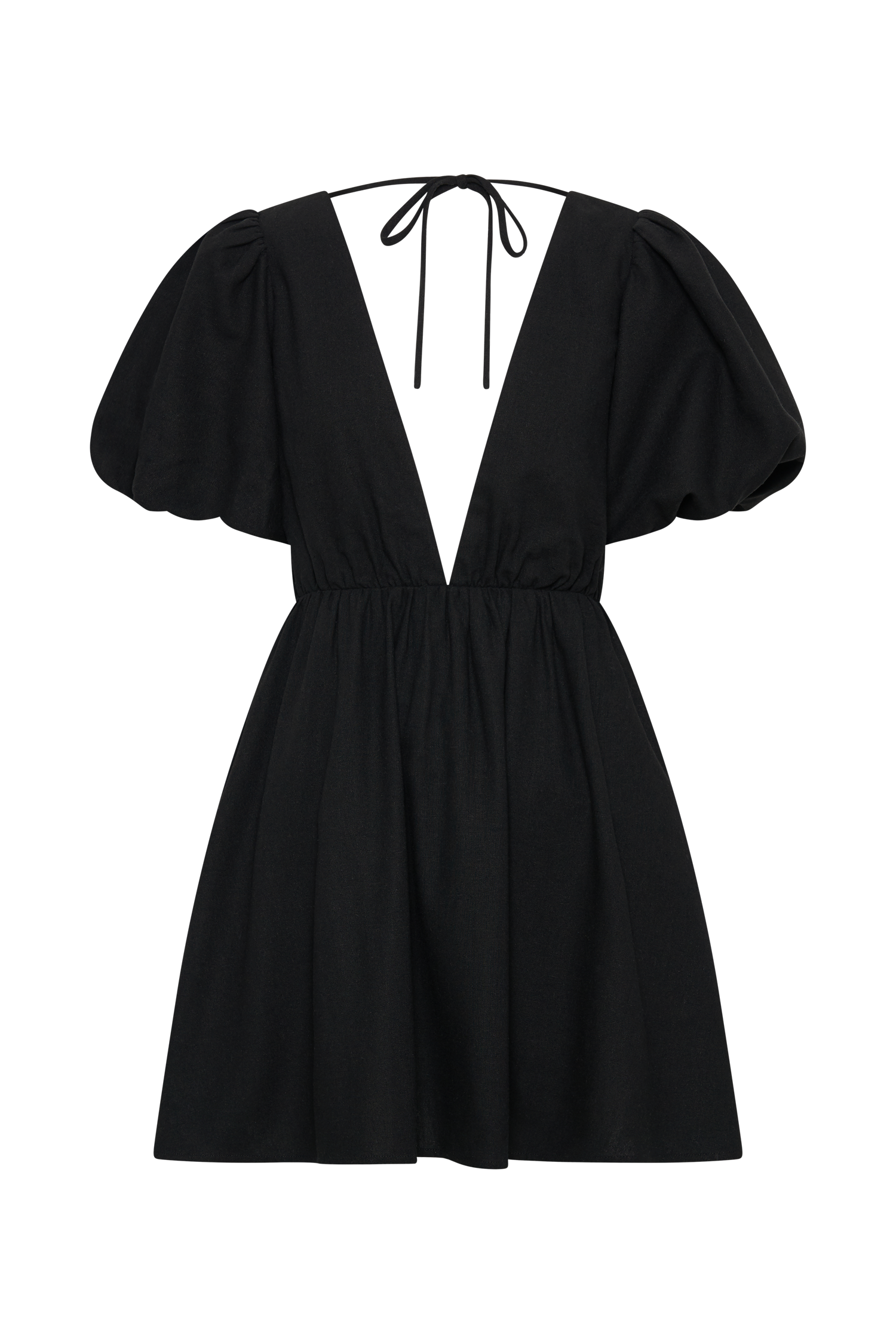 Myrah Puff Sleeve Linen Mini Dress - Black