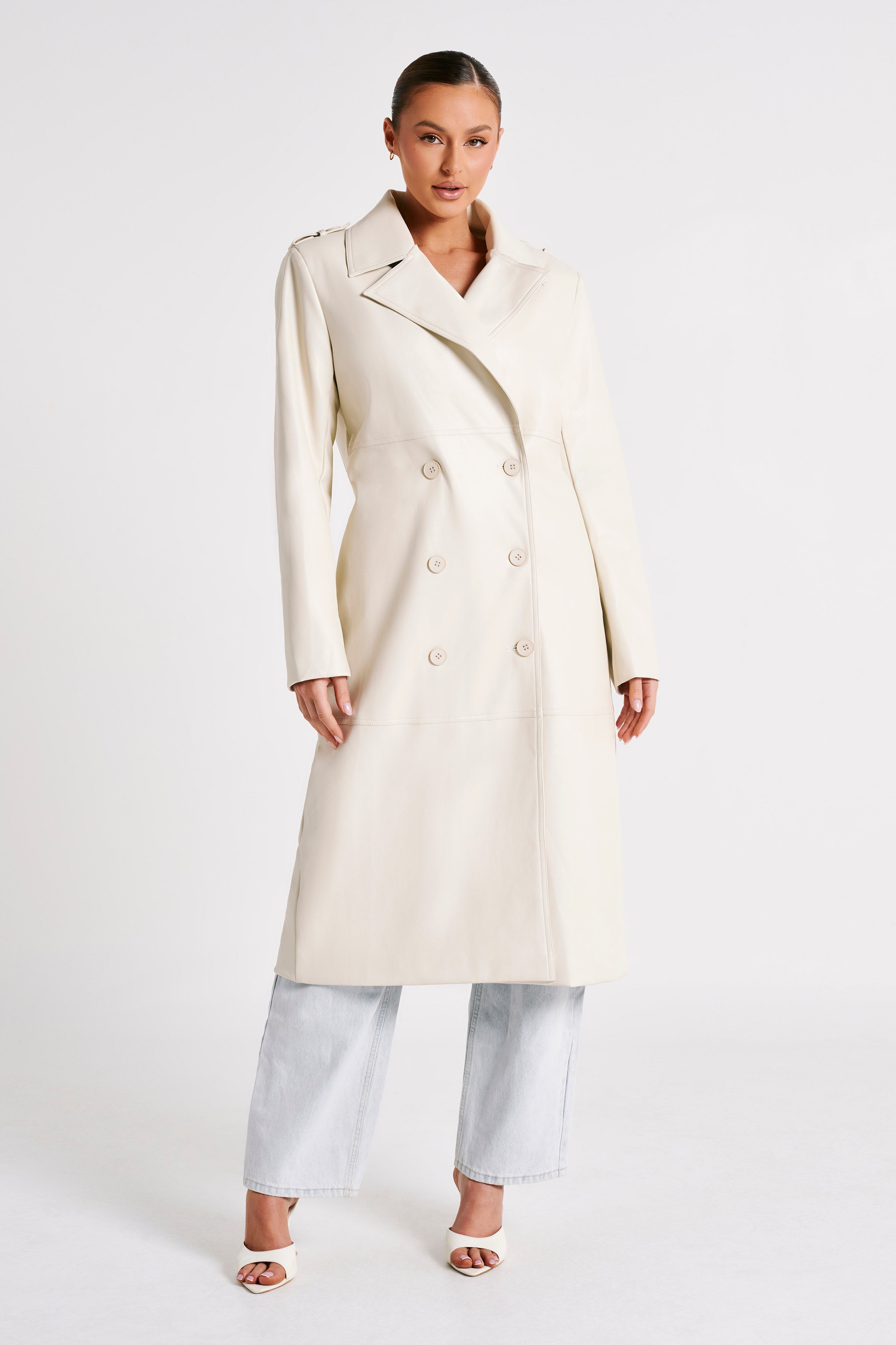 Lexington Pu Trench Coat - Ivory