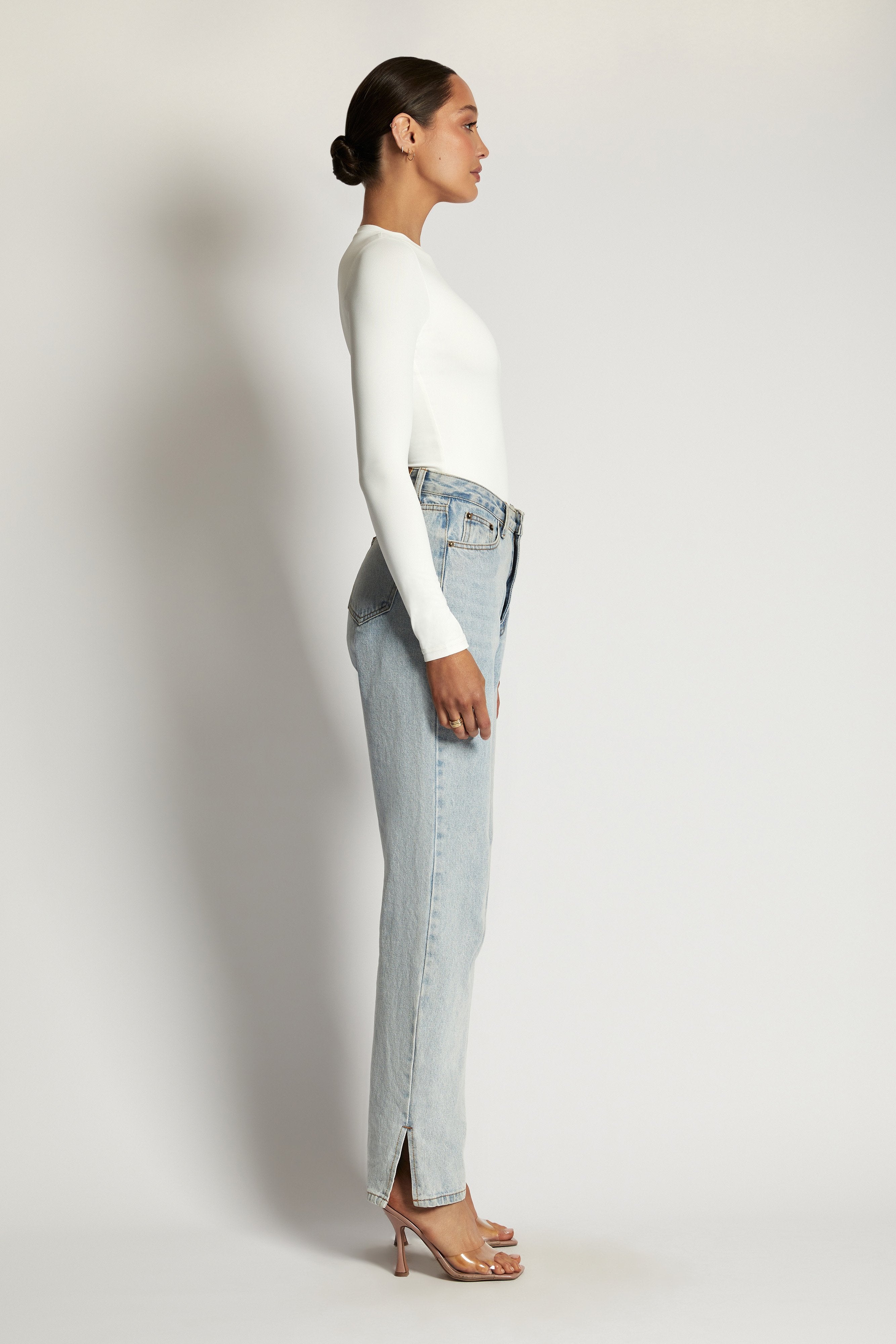 Delilah Long Sleeve Crew Neck Bodysuit - White