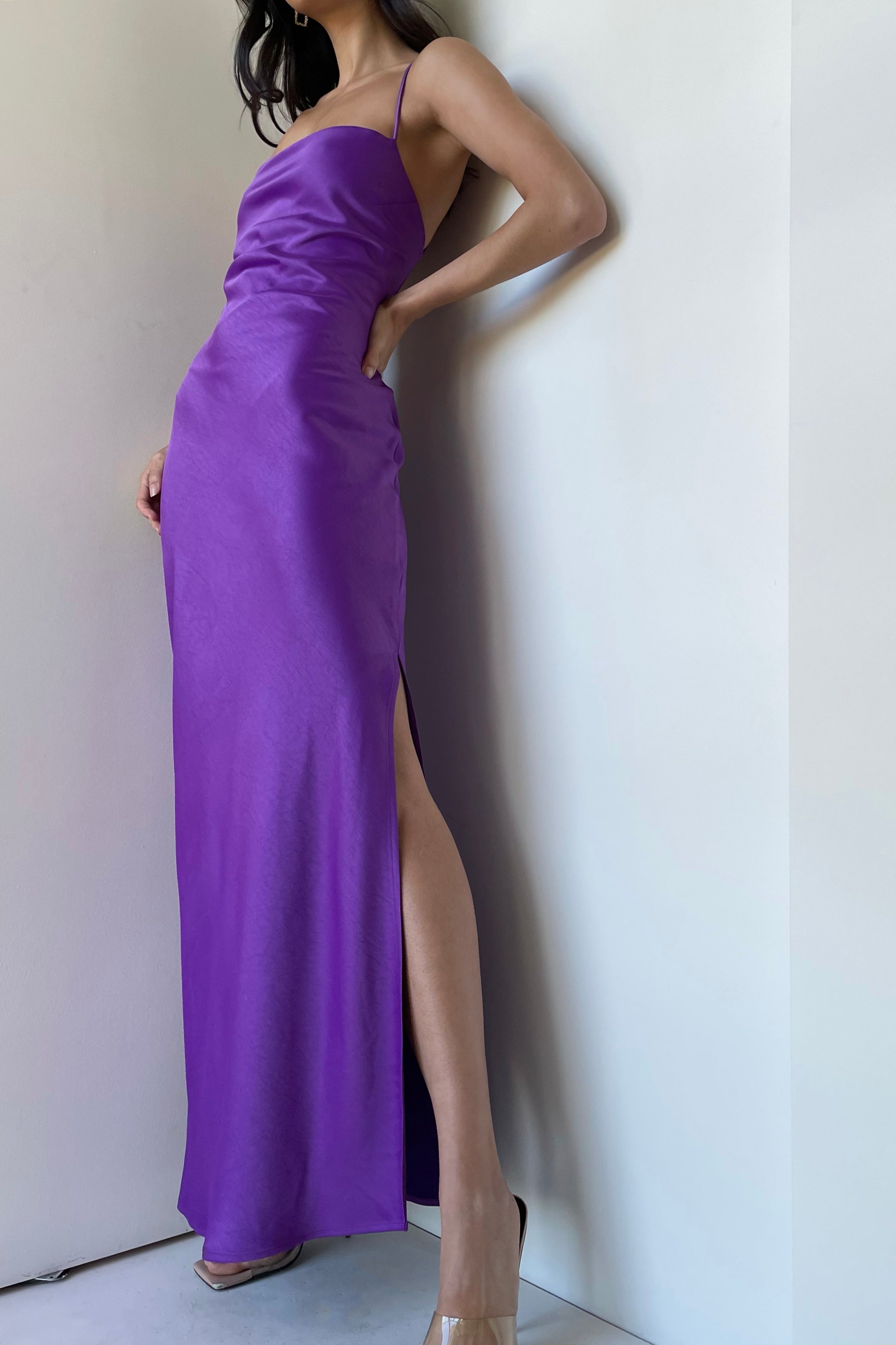 Sydney Straight Neck Slip Maxi Dress - Purple