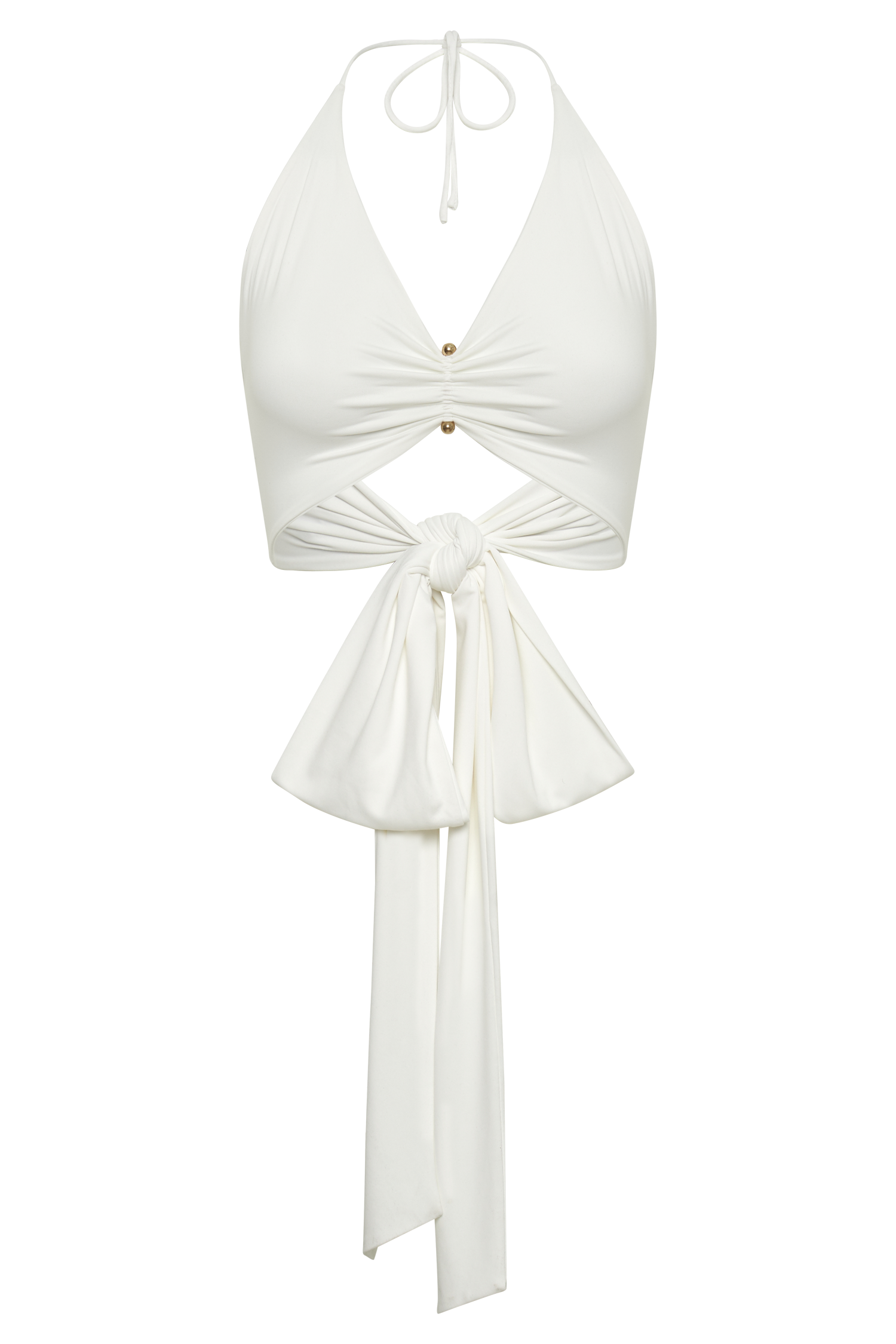 Kasia Recycled Nylon Pin Detail Wrap Top - White