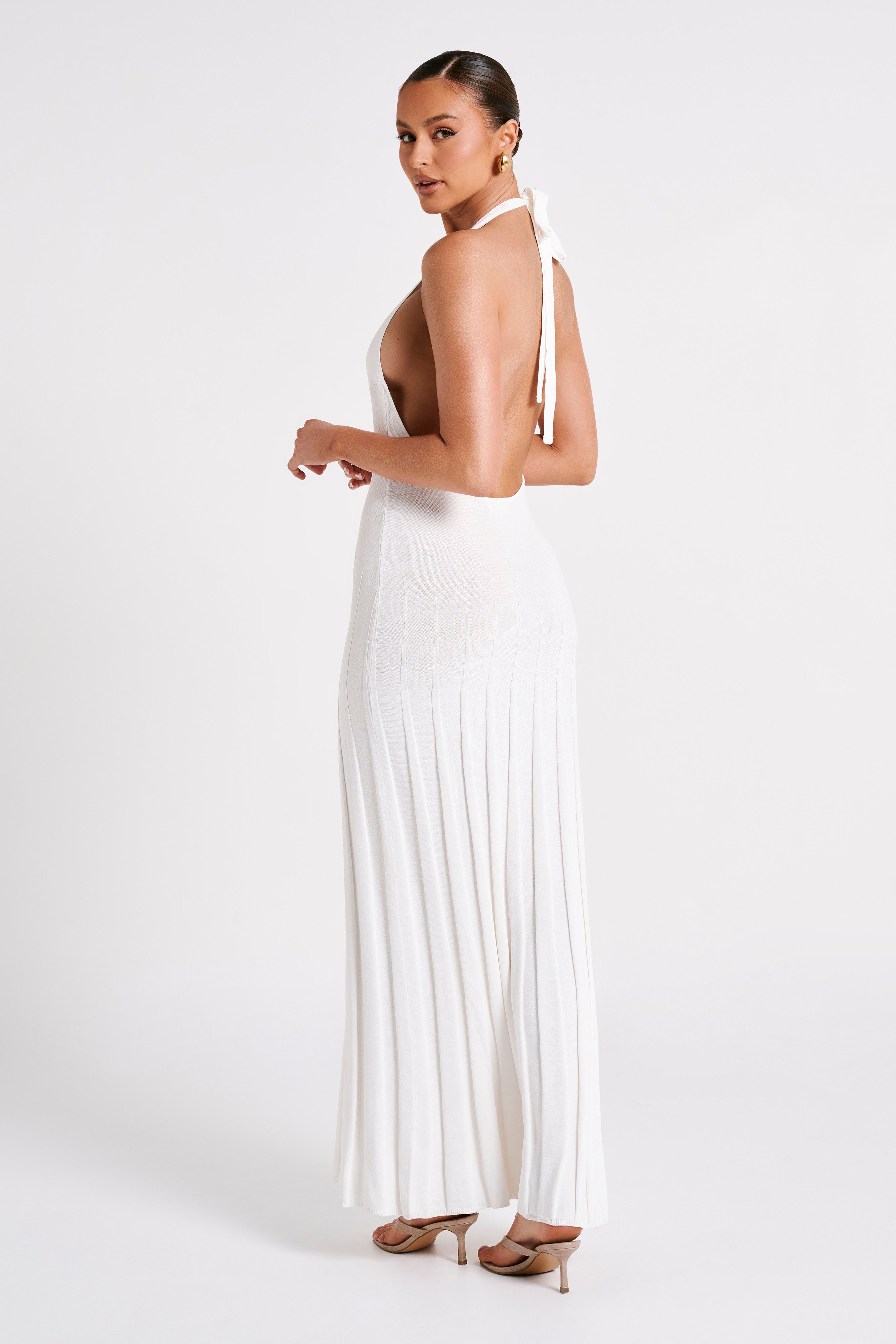 Caity Ribbed Halter Maxi Dress - White