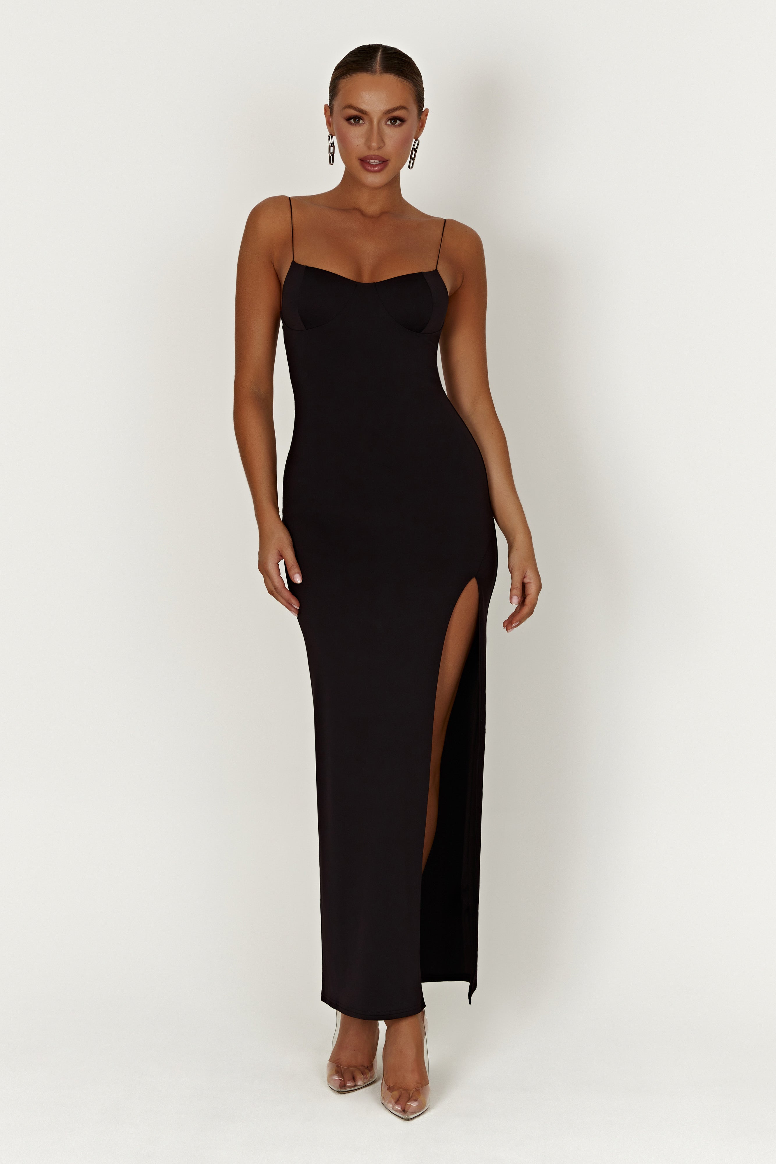 Addison Recycled Nylon Cupped Maxi Dress - Black
