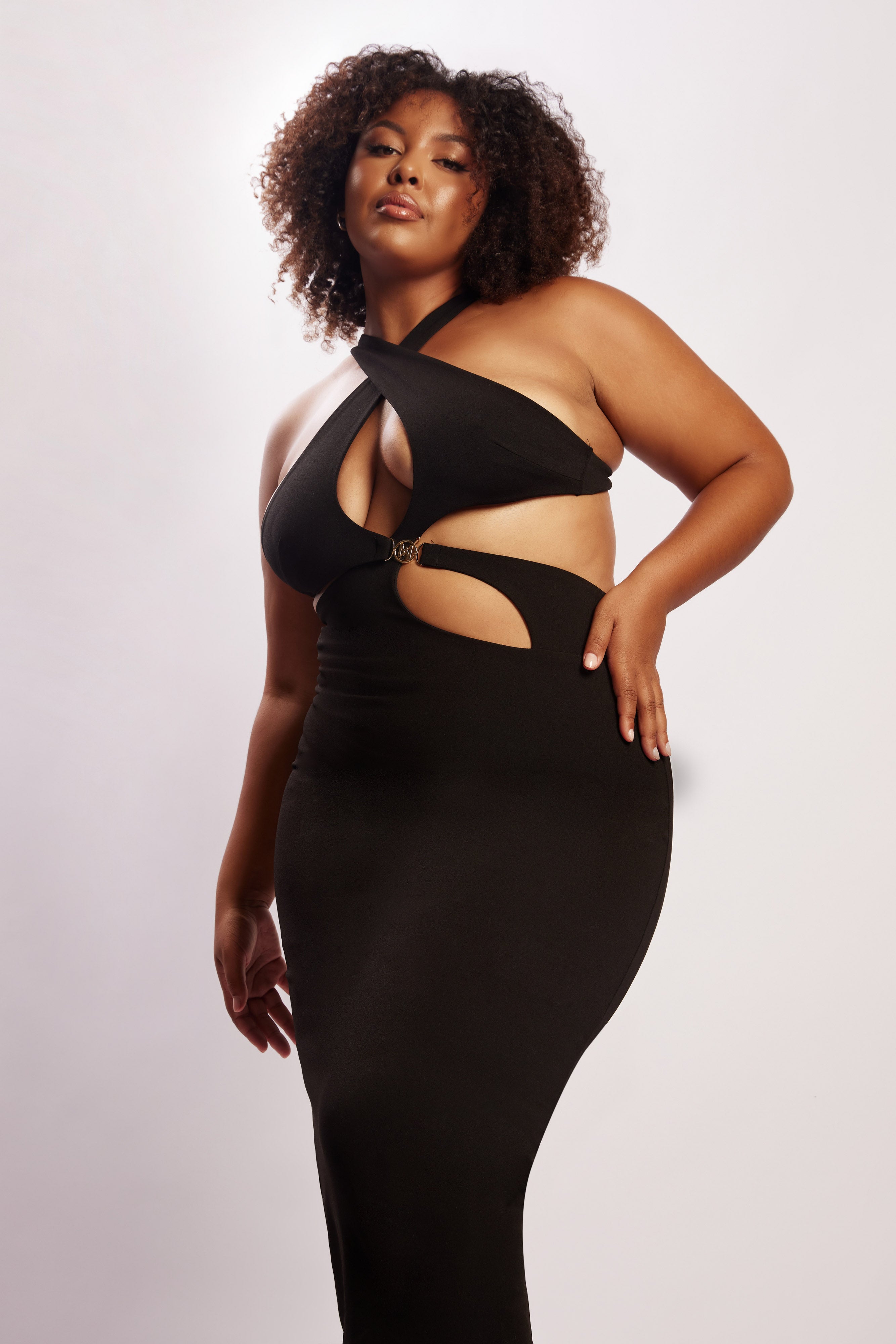 Briana Cut Out Midi Dress - Black